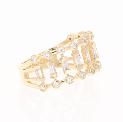 0.72 Carat Round Baguette Cut Diamond Band 14 Karat Yellow Gold