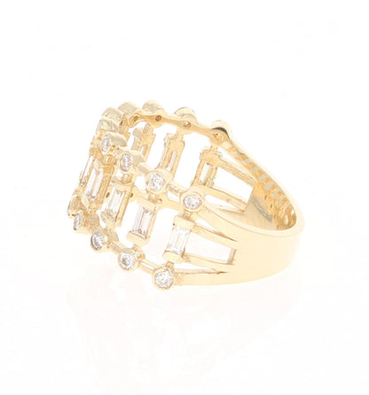 0.72 Carat Round Baguette Cut Diamond Band 14 Karat Yellow Gold