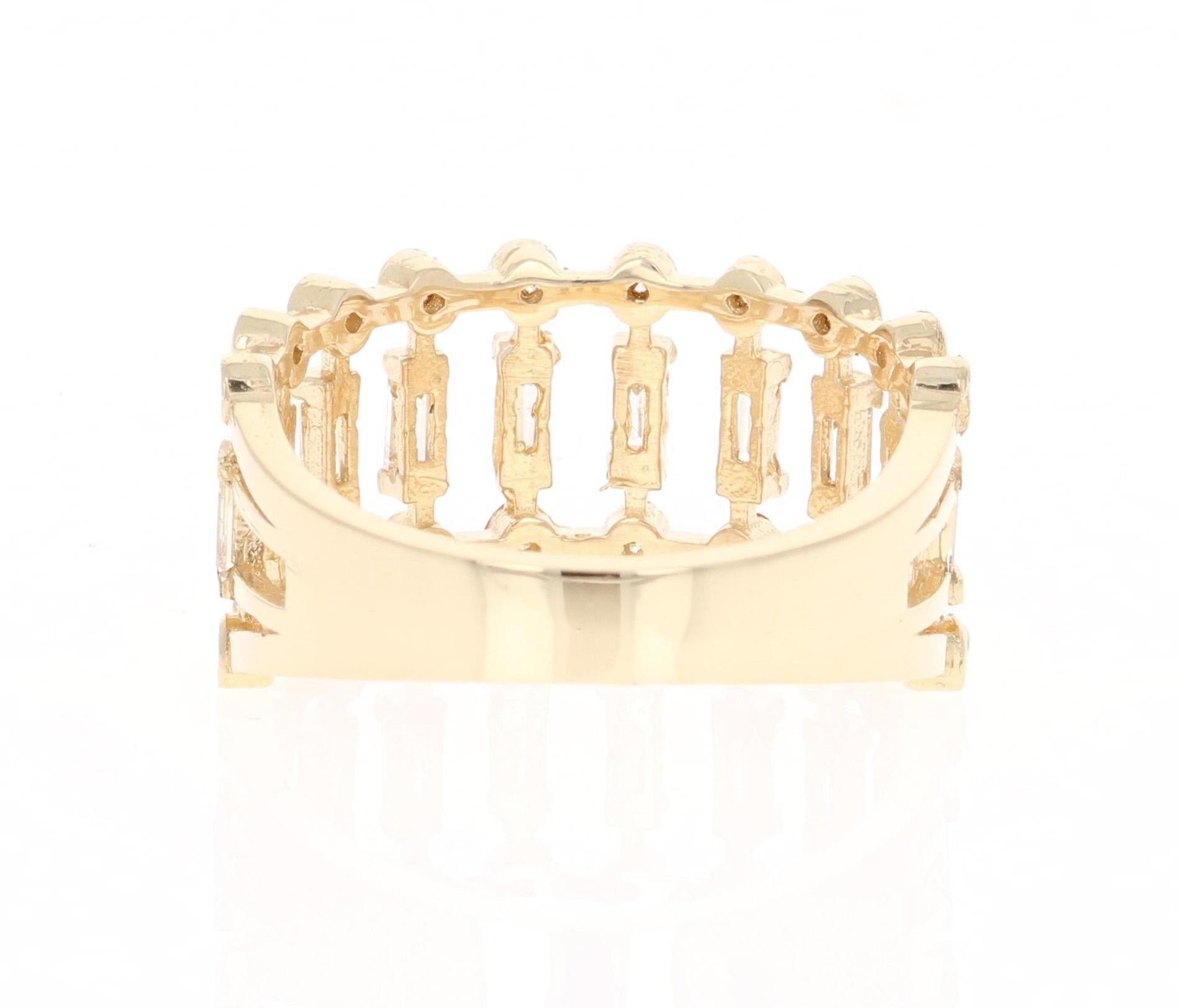0.72 Carat Round Baguette Cut Diamond Band 14 Karat Yellow Gold