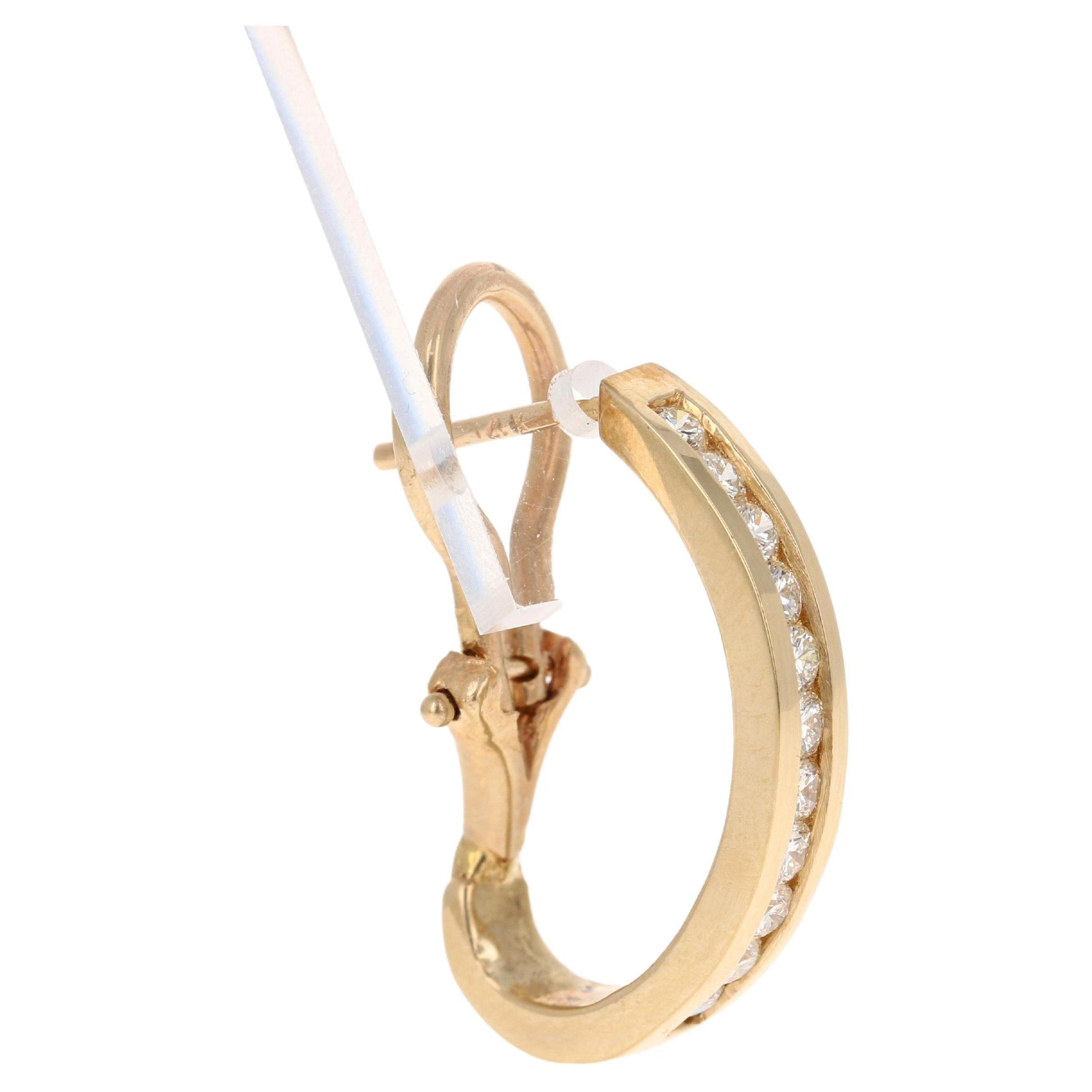 0.75 Carat Diamond Hoop Earrings 14 Karat Yellow Gold