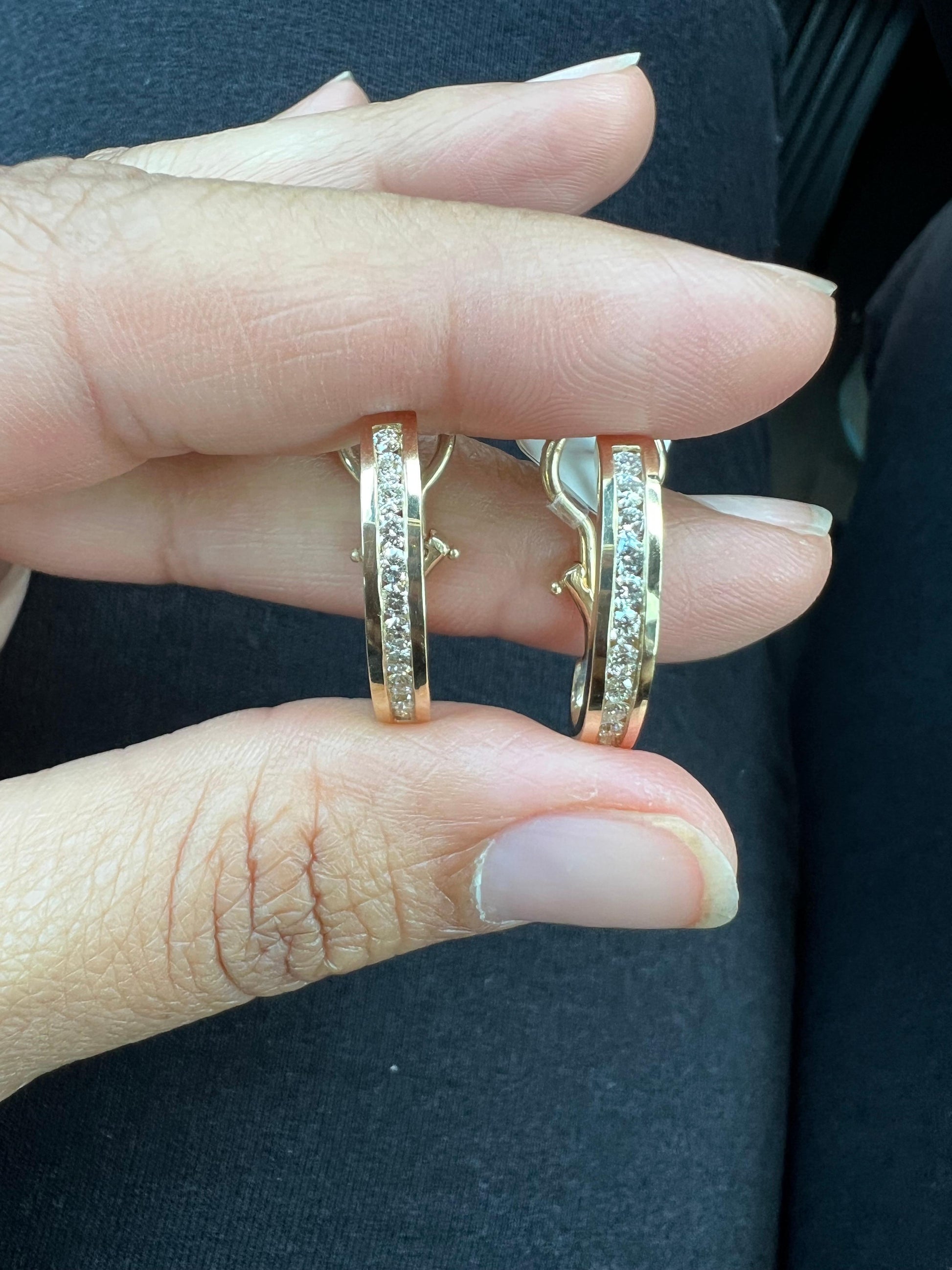 0.75 Carat Diamond Hoop Earrings 14 Karat Yellow Gold