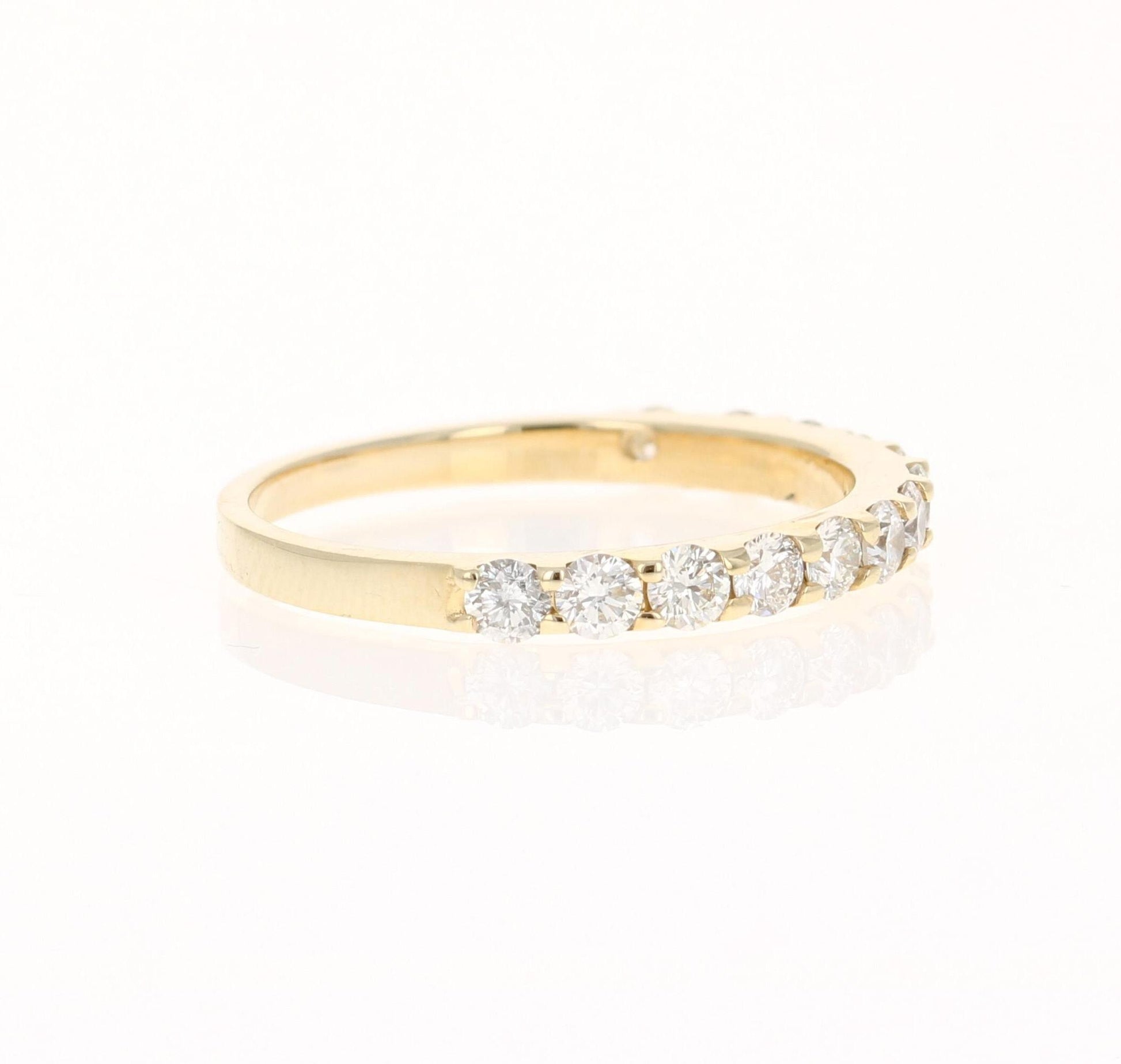 0.75 Carat Round Cut Diamond Band 14 Karat Yellow Gold