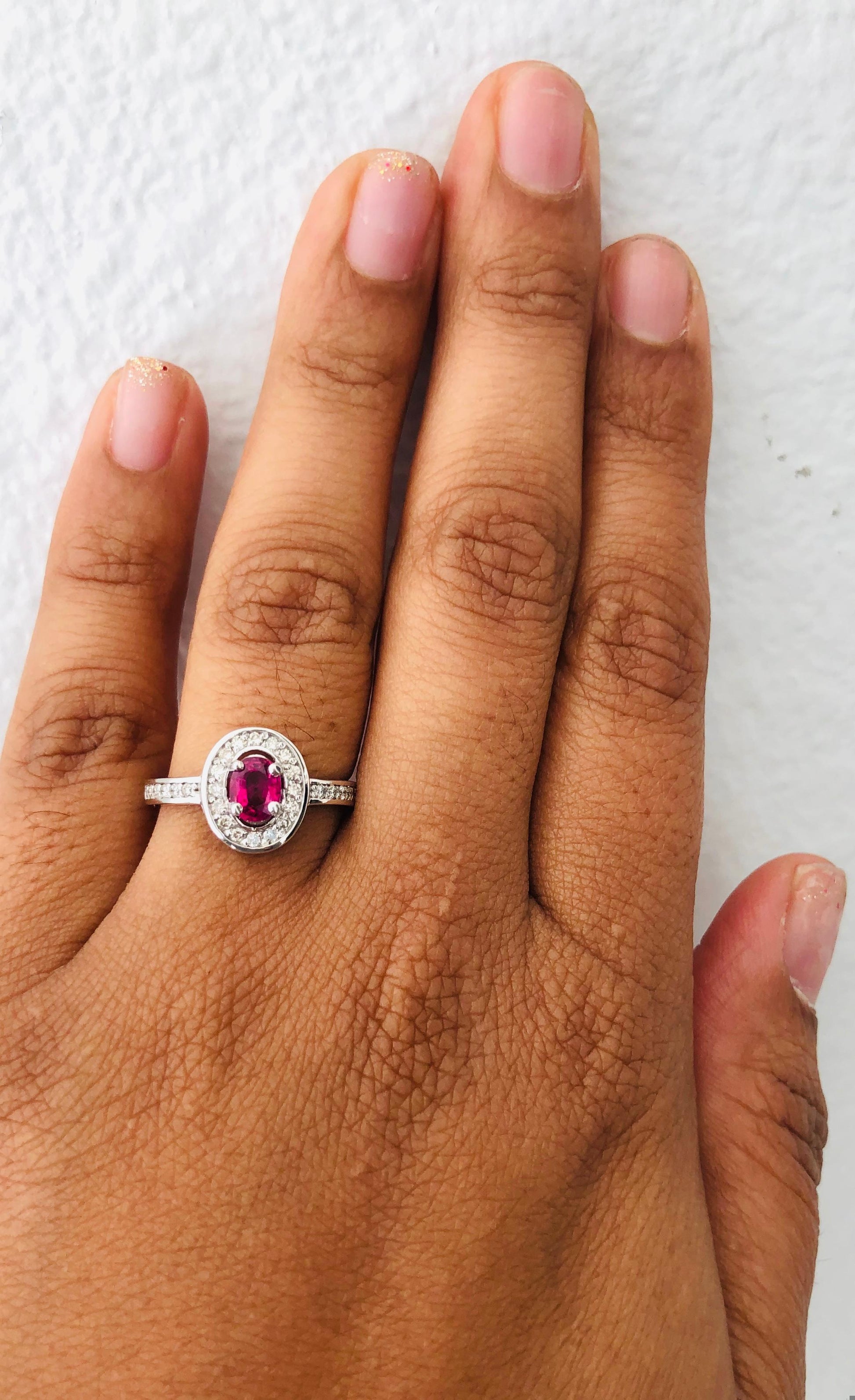 0.90 Carat Ruby Diamond White Gold Ring