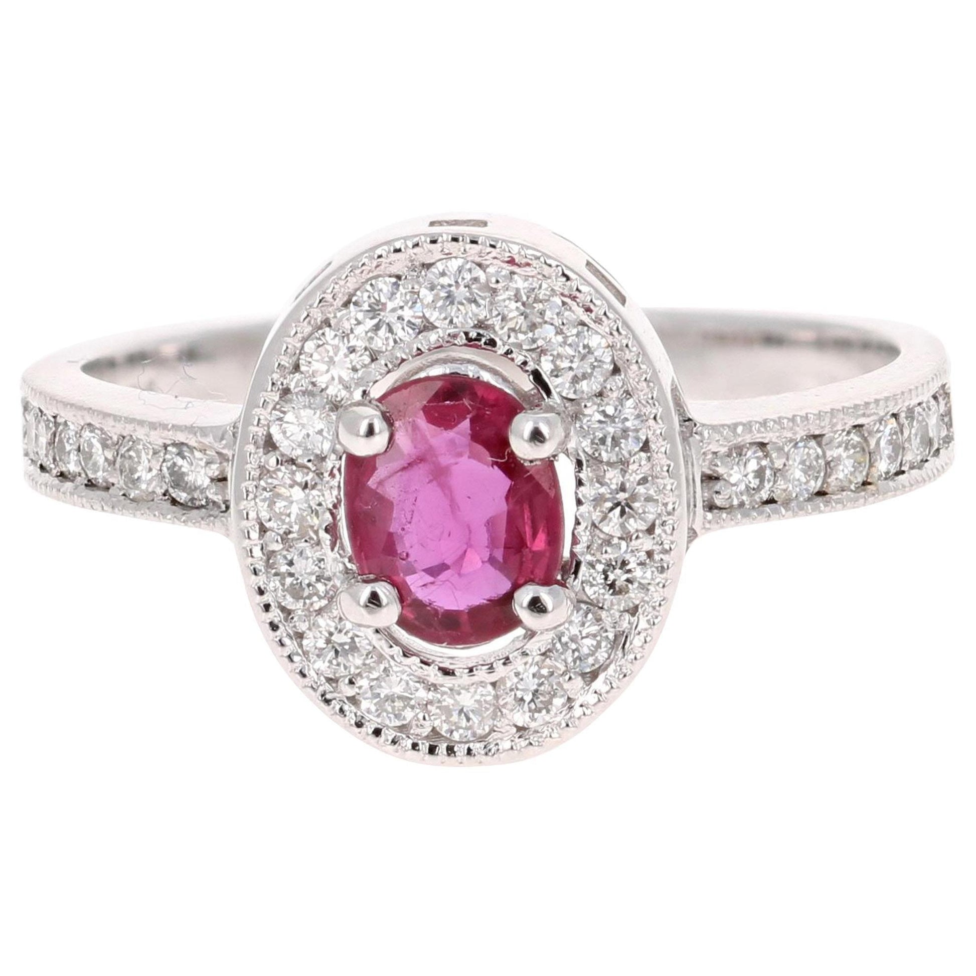 0.91 Carat Ruby Diamond 14 Karat White Gold Ring
