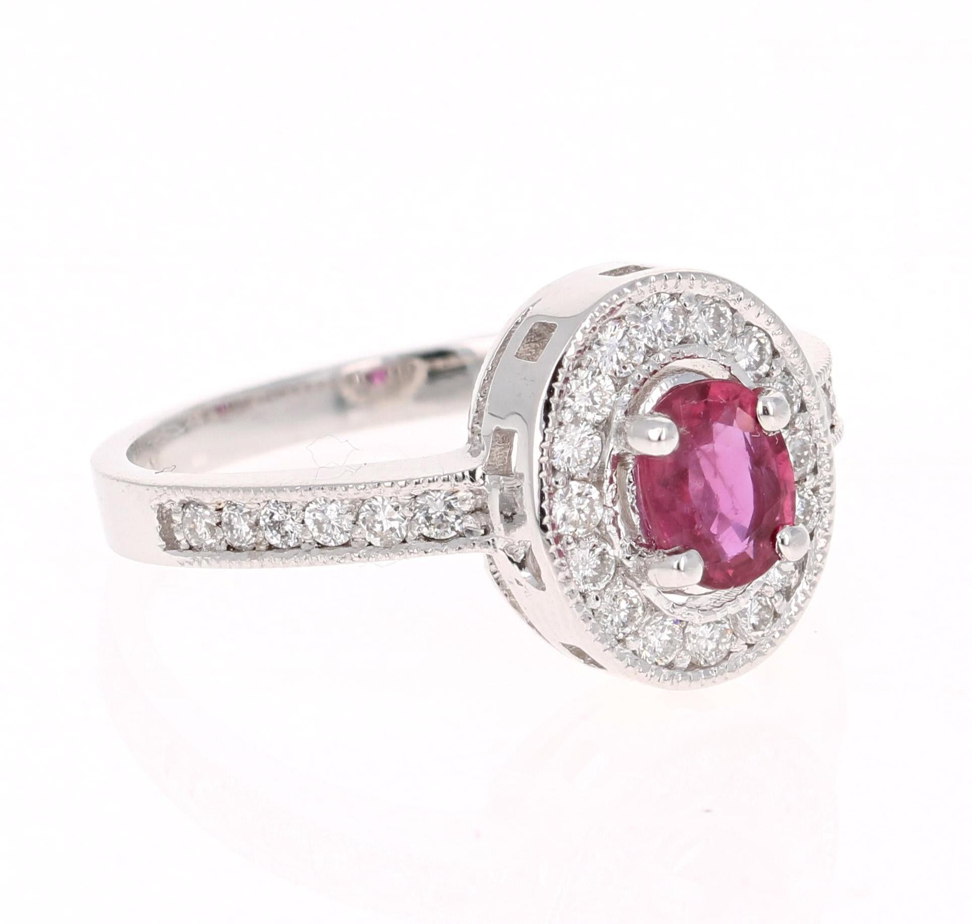 0.91 Carat Ruby Diamond 14 Karat White Gold Ring
