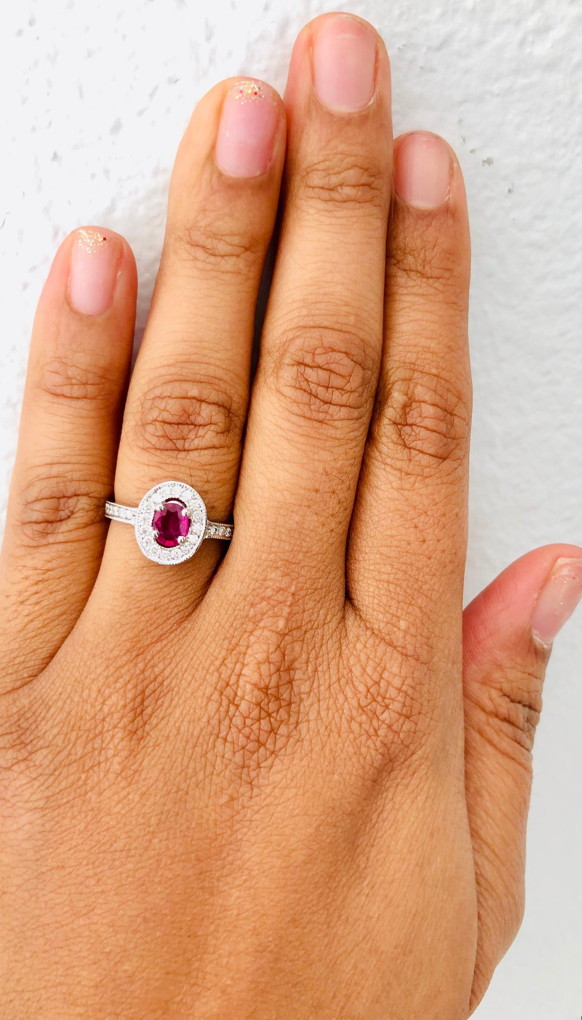 0.91 Carat Ruby Diamond 14 Karat White Gold Ring