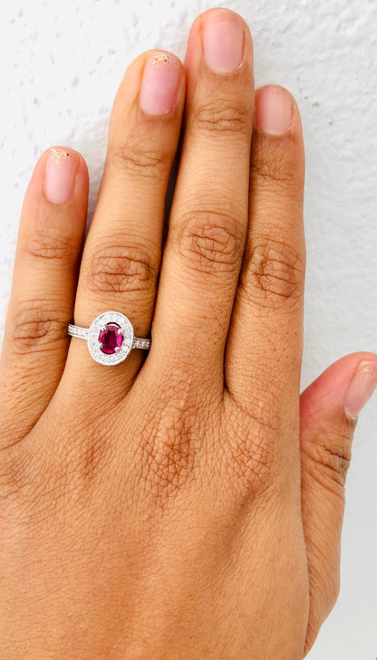 0.91 Carat Ruby Diamond 14 Karat White Gold Ring