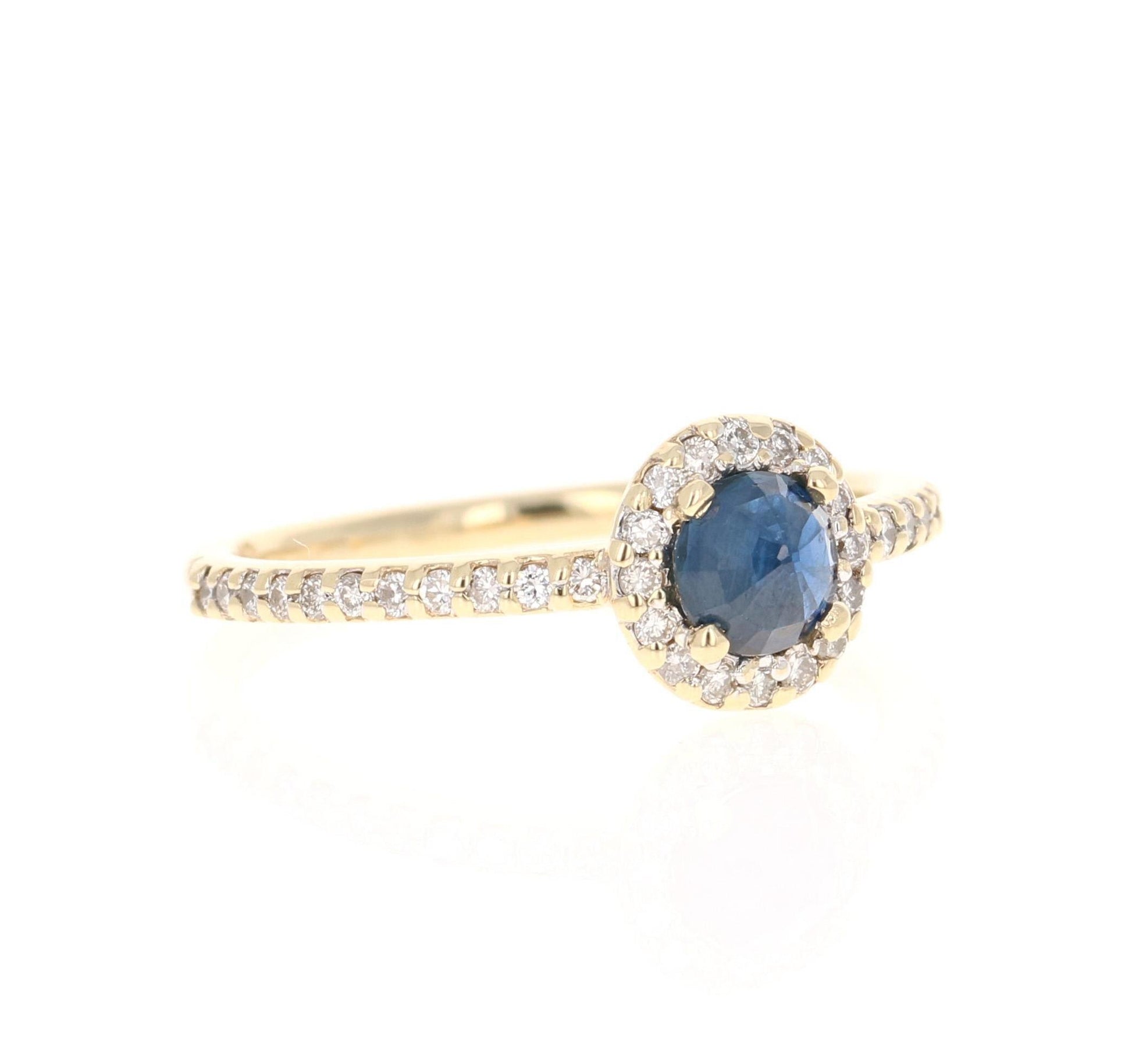 0.92 Carat Blue Sapphire Diamond Yellow Gold Ring