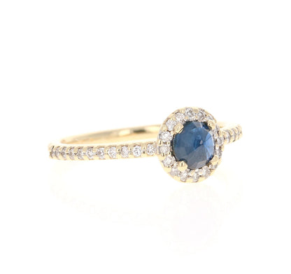 0.92 Carat Blue Sapphire Diamond Yellow Gold Ring