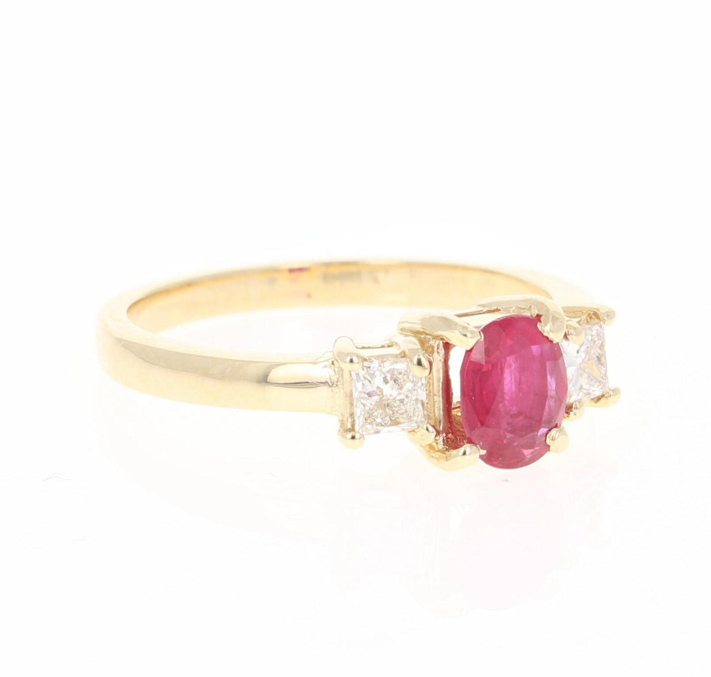0.94 Carat Ruby Diamond Three-Stone 14 Karat Yellow Gold Ring