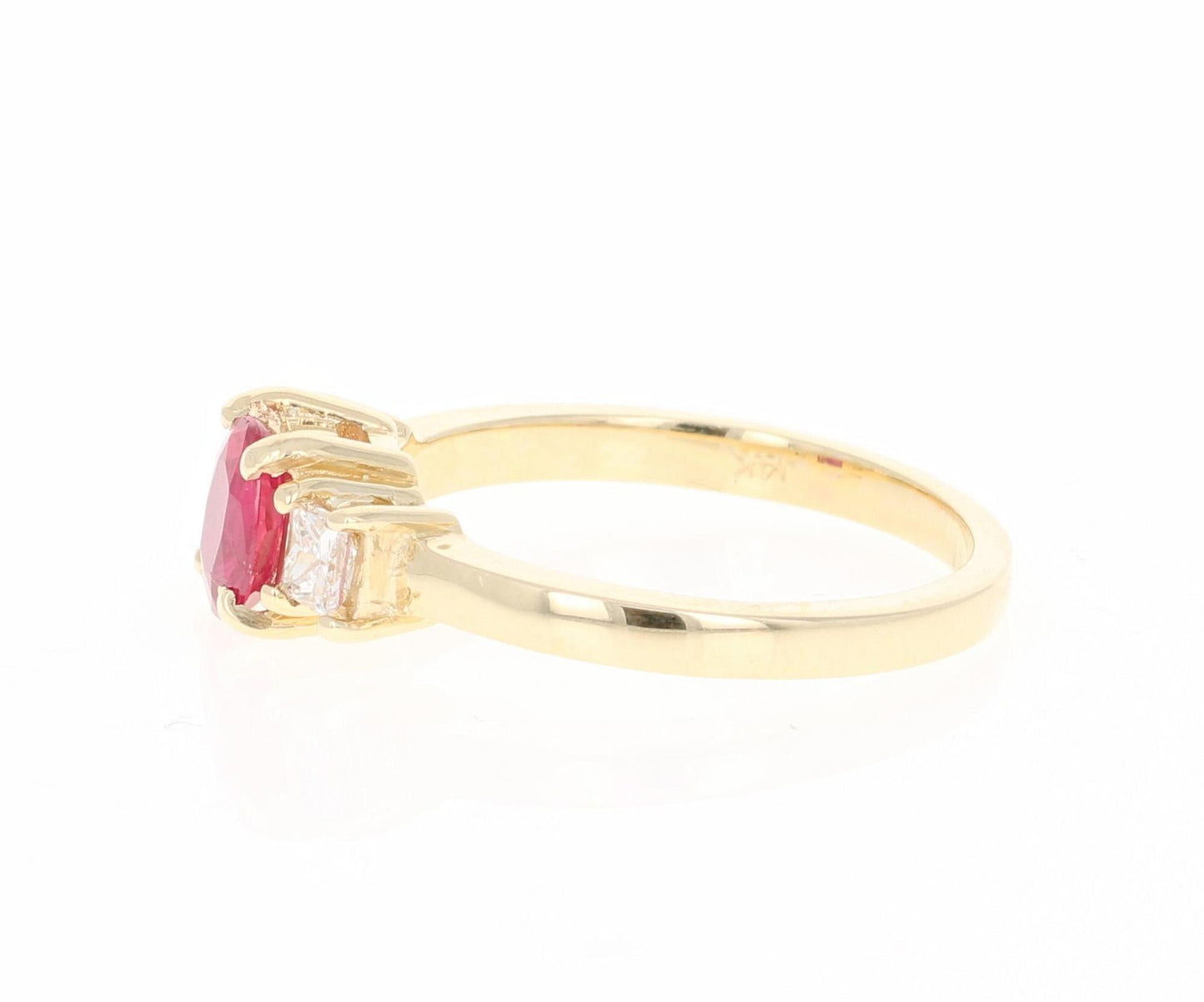 0.94 Carat Ruby Diamond Three-Stone 14 Karat Yellow Gold Ring