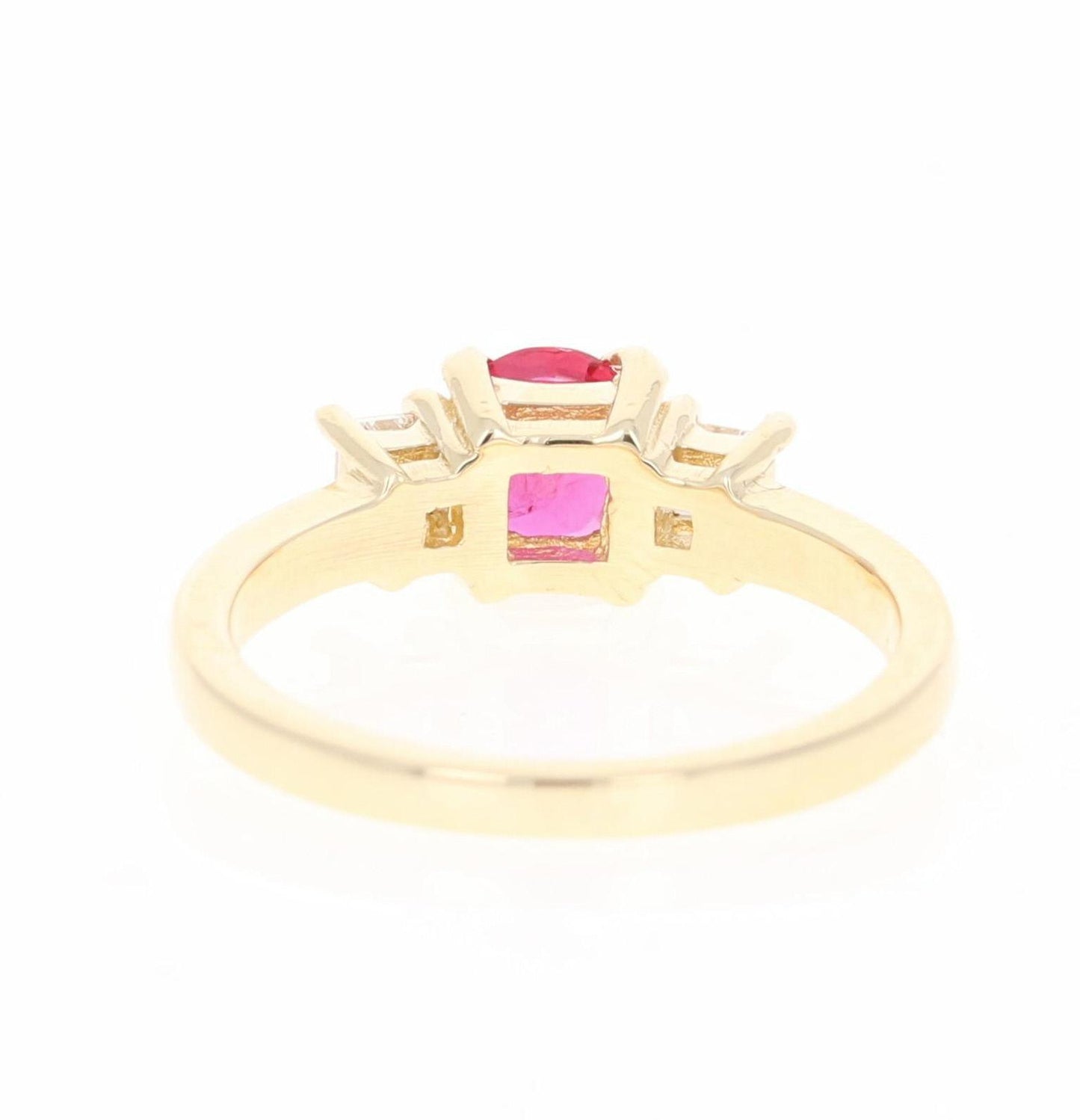 0.94 Carat Ruby Diamond Three-Stone 14 Karat Yellow Gold Ring