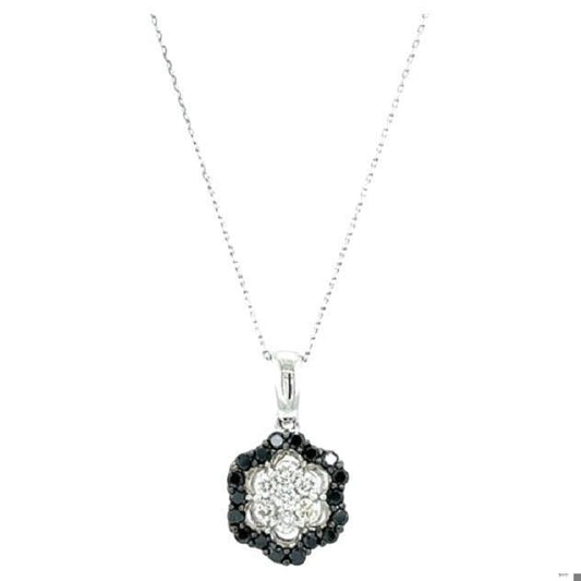 0.96 Carat Black Diamond White Diamond White Gold Chain Necklace