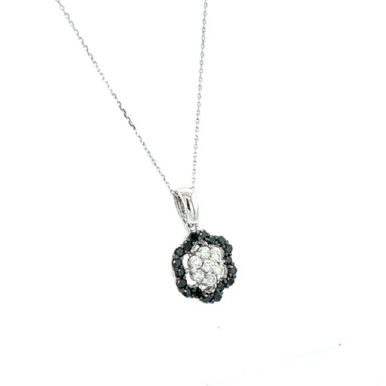 0.96 Carat Black Diamond White Diamond White Gold Chain Necklace