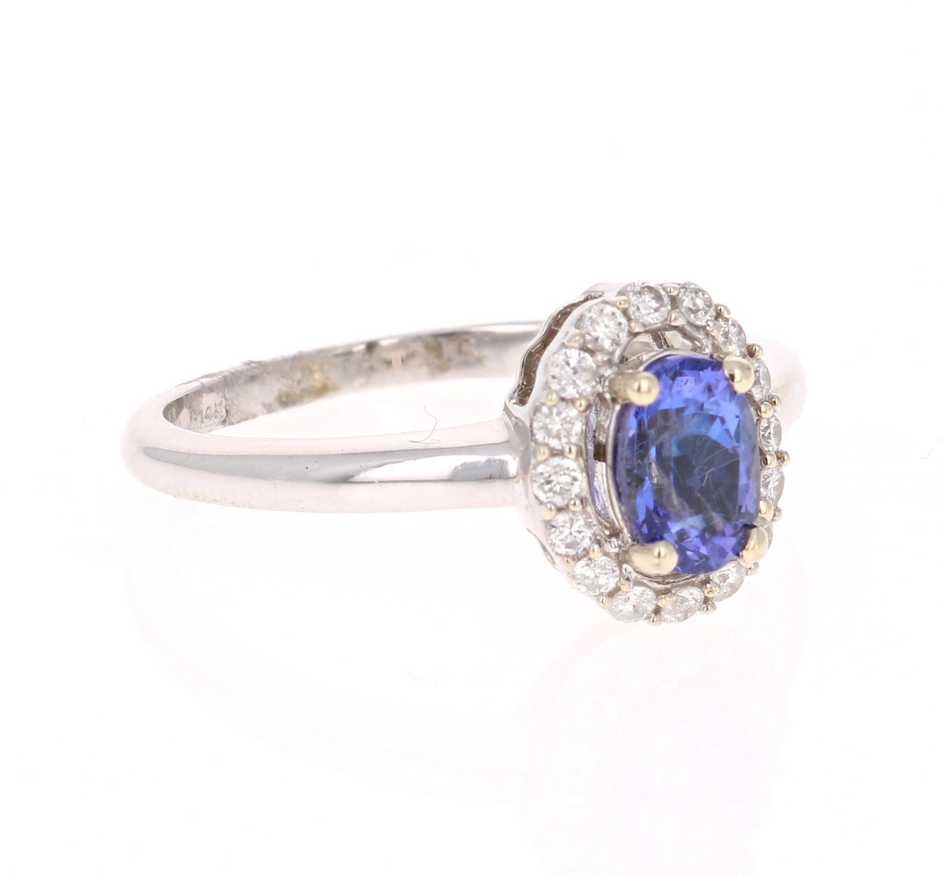 0.99 Carat Oval Cut Tanzanite Diamond Ring 14 Karat White Gold