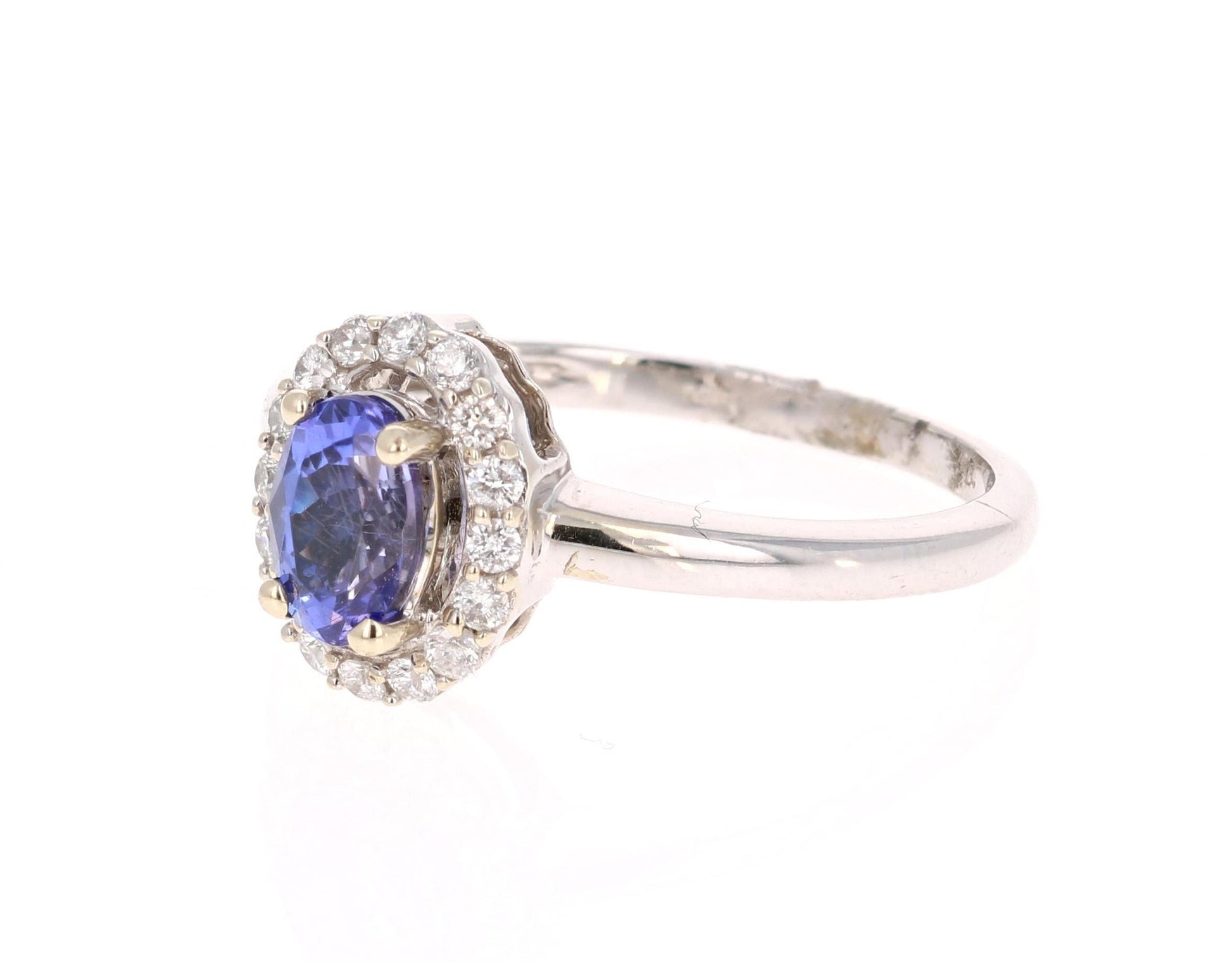 0.99 Carat Oval Cut Tanzanite Diamond Ring 14 Karat White Gold