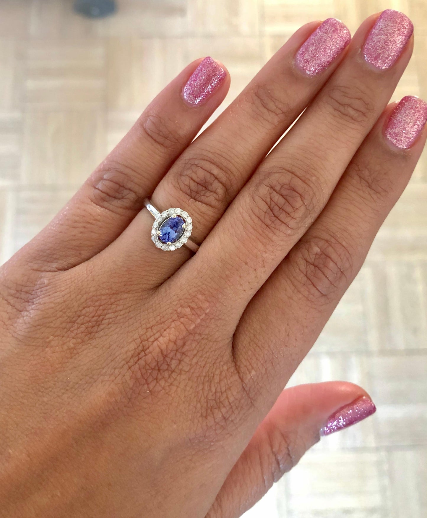 0.99 Carat Oval Cut Tanzanite Diamond Ring 14 Karat White Gold
