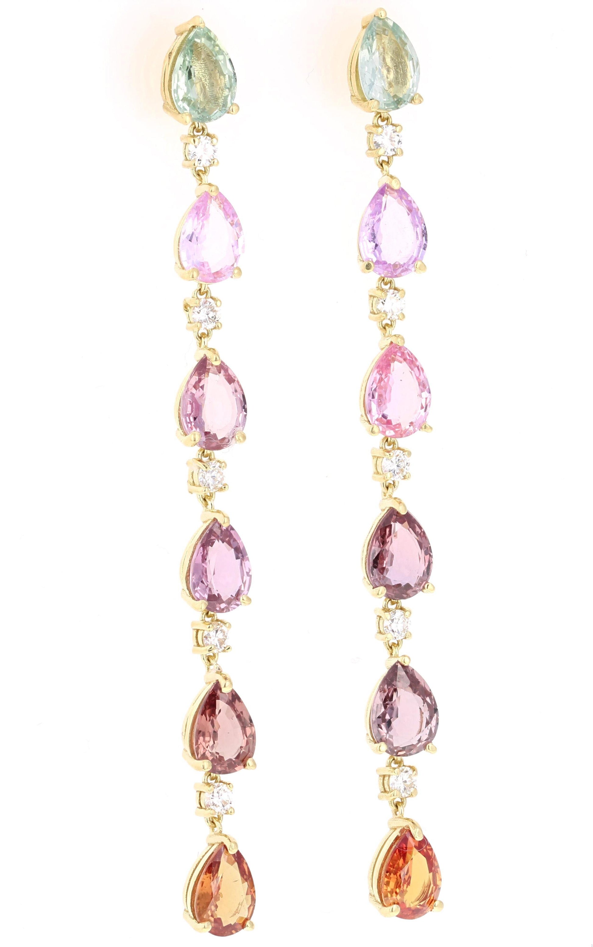 10.40 Carat Sapphire Diamond 18 Karat Yellow Gold Earrings