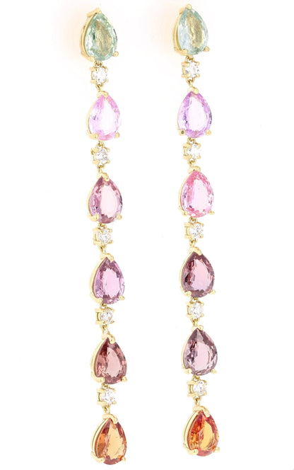 10.40 Carat Sapphire Diamond 18 Karat Yellow Gold Earrings