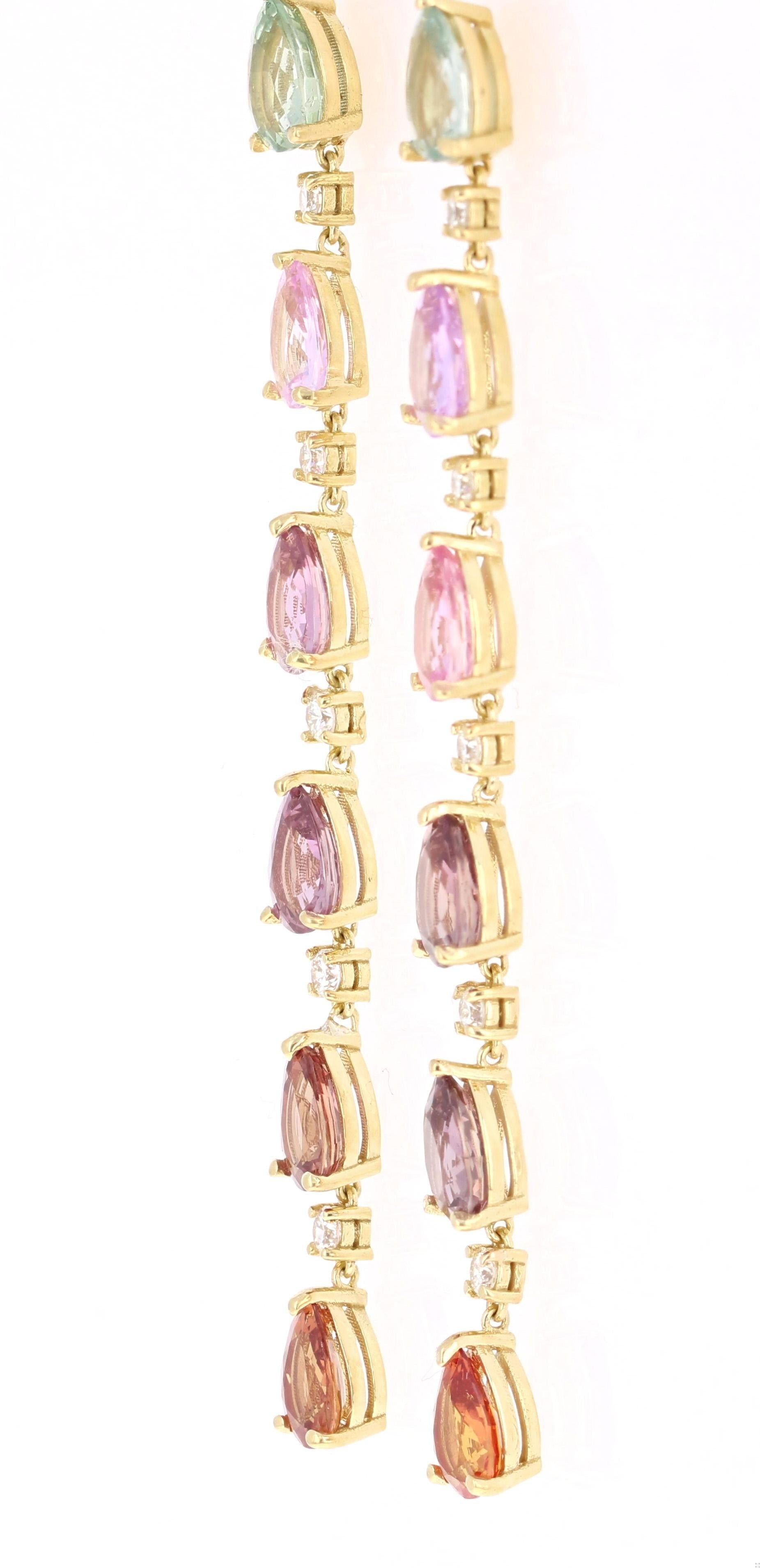 10.40 Carat Sapphire Diamond 18 Karat Yellow Gold Earrings