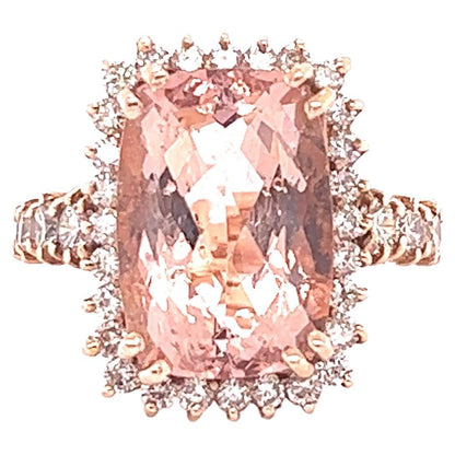 10.86 Carat Morganite Diamond 14 Karat Rose Gold Cocktail Ring