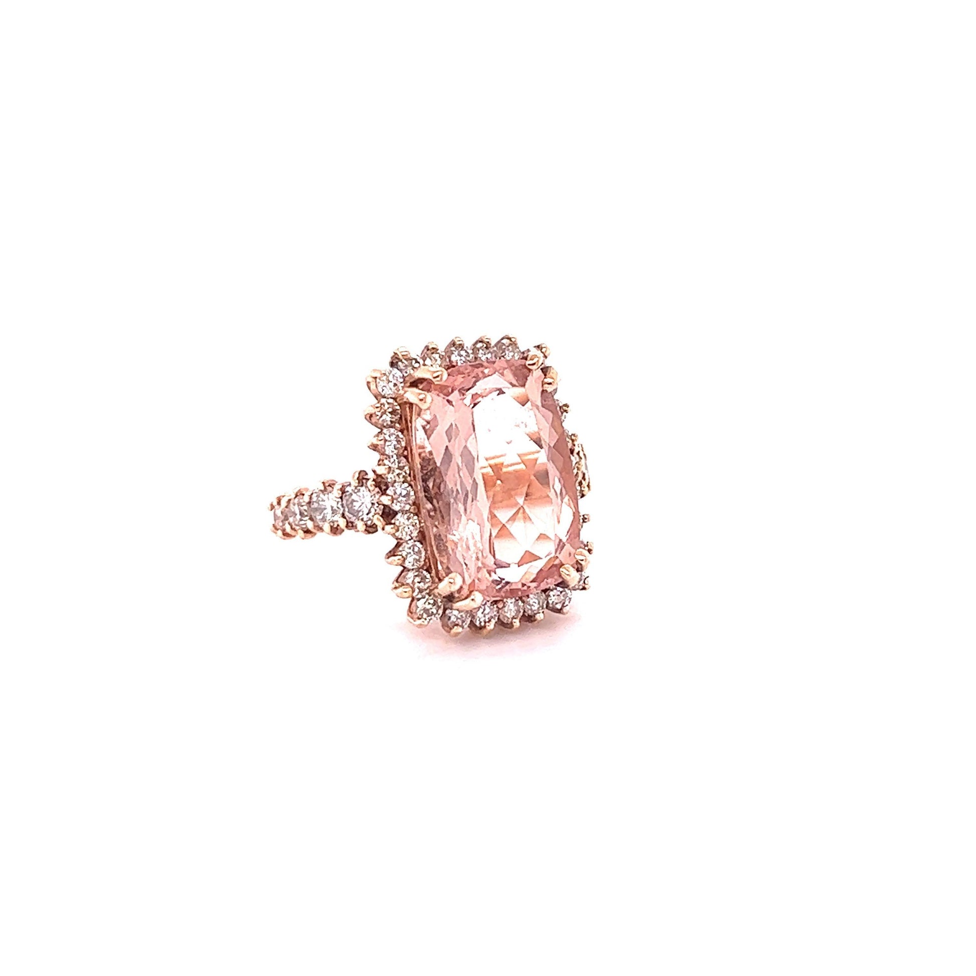 10.86 Carat Morganite Diamond 14 Karat Rose Gold Cocktail Ring