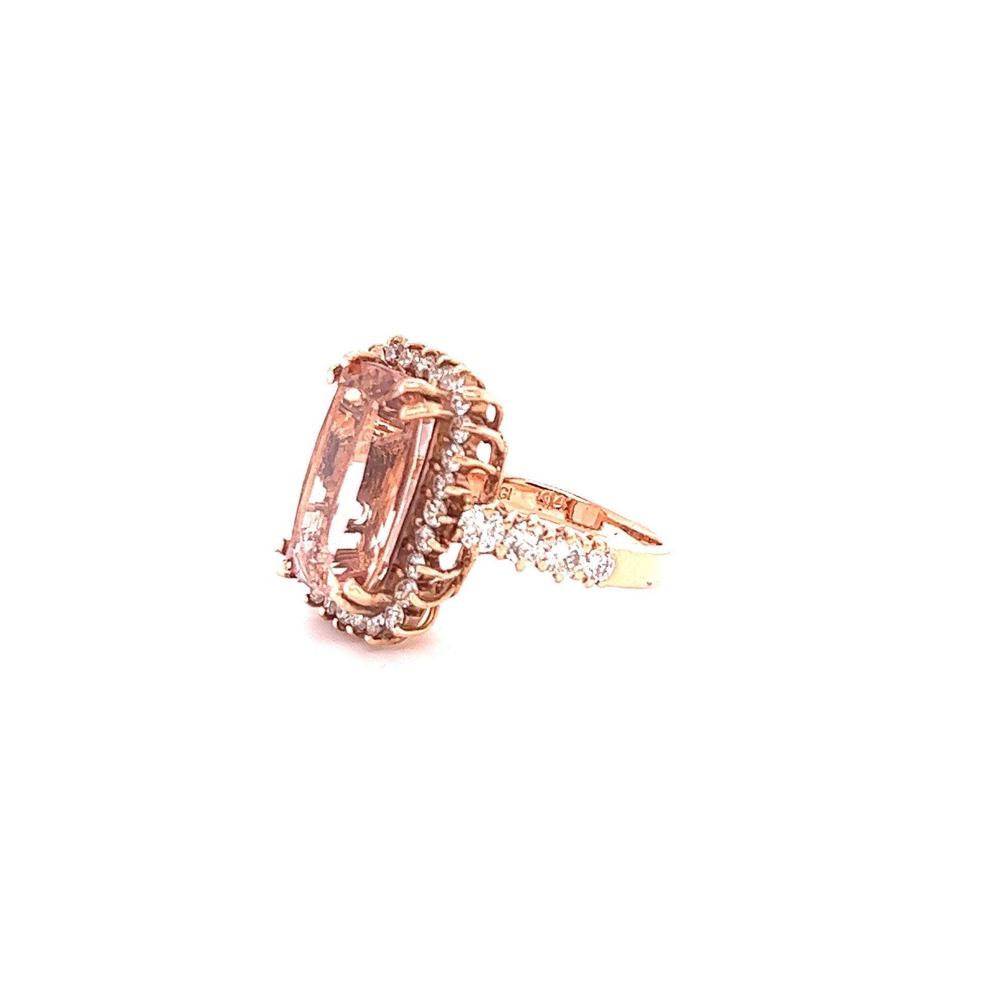 10.86 Carat Morganite Diamond 14 Karat Rose Gold Cocktail Ring