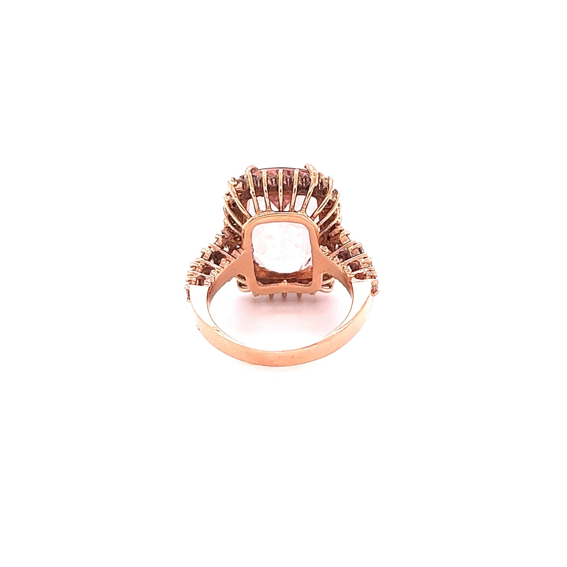 10.86 Carat Morganite Diamond 14 Karat Rose Gold Cocktail Ring