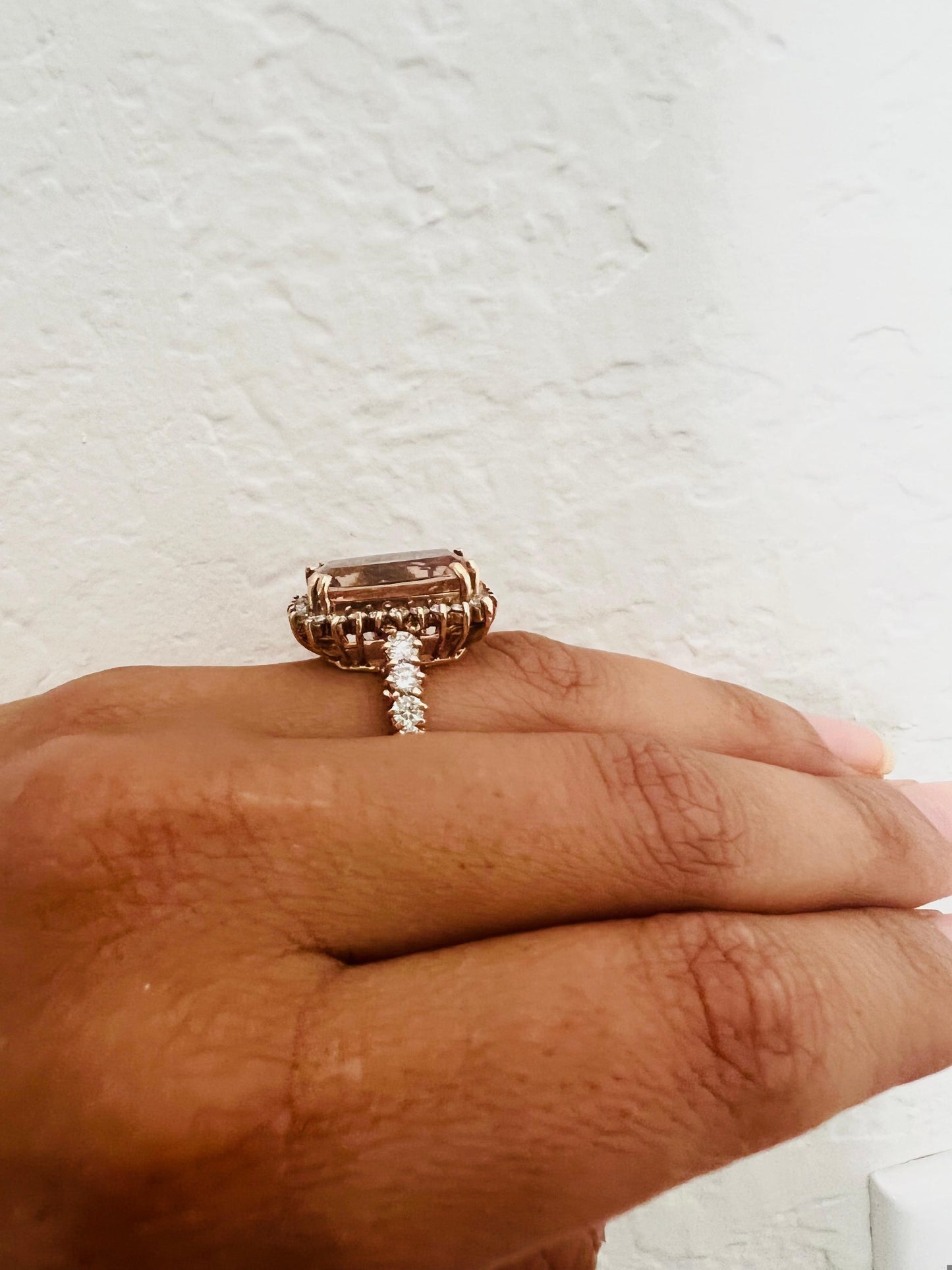 10.86 Carat Morganite Diamond 14 Karat Rose Gold Cocktail Ring