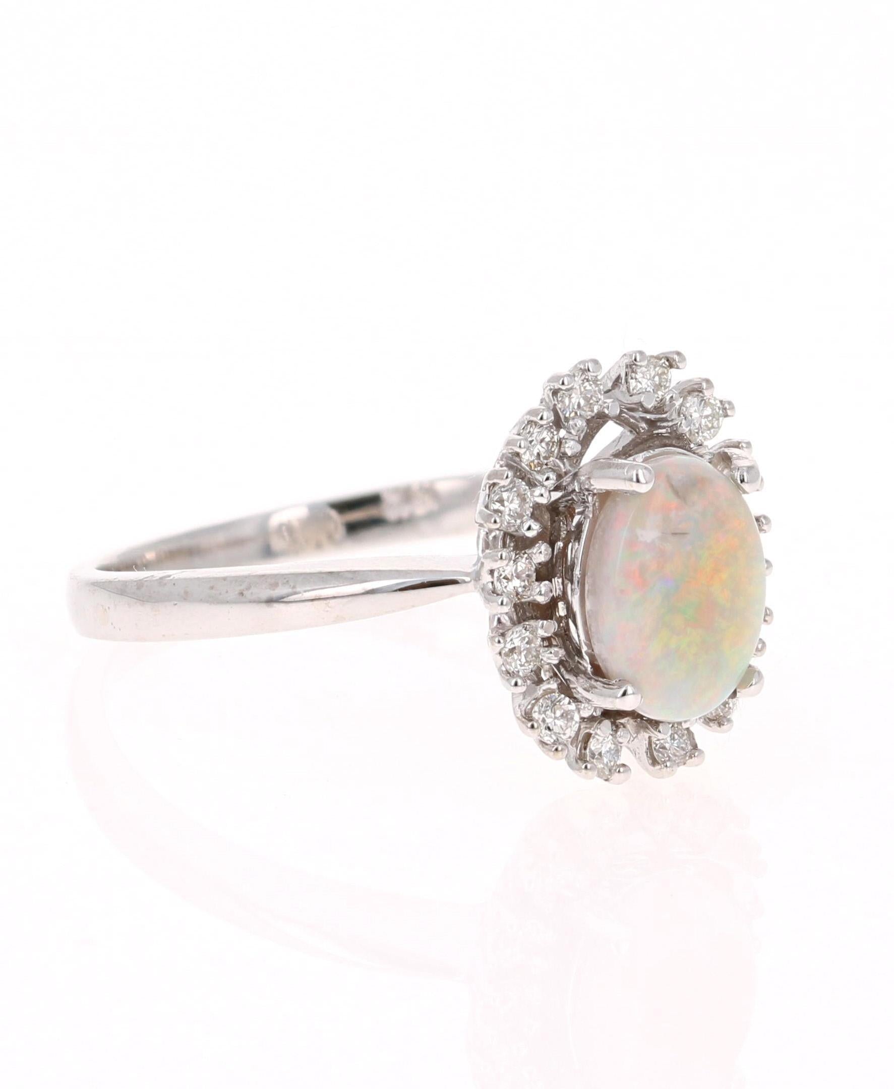 1.08 Carat Opal Diamond 18 Karat White Gold Ring