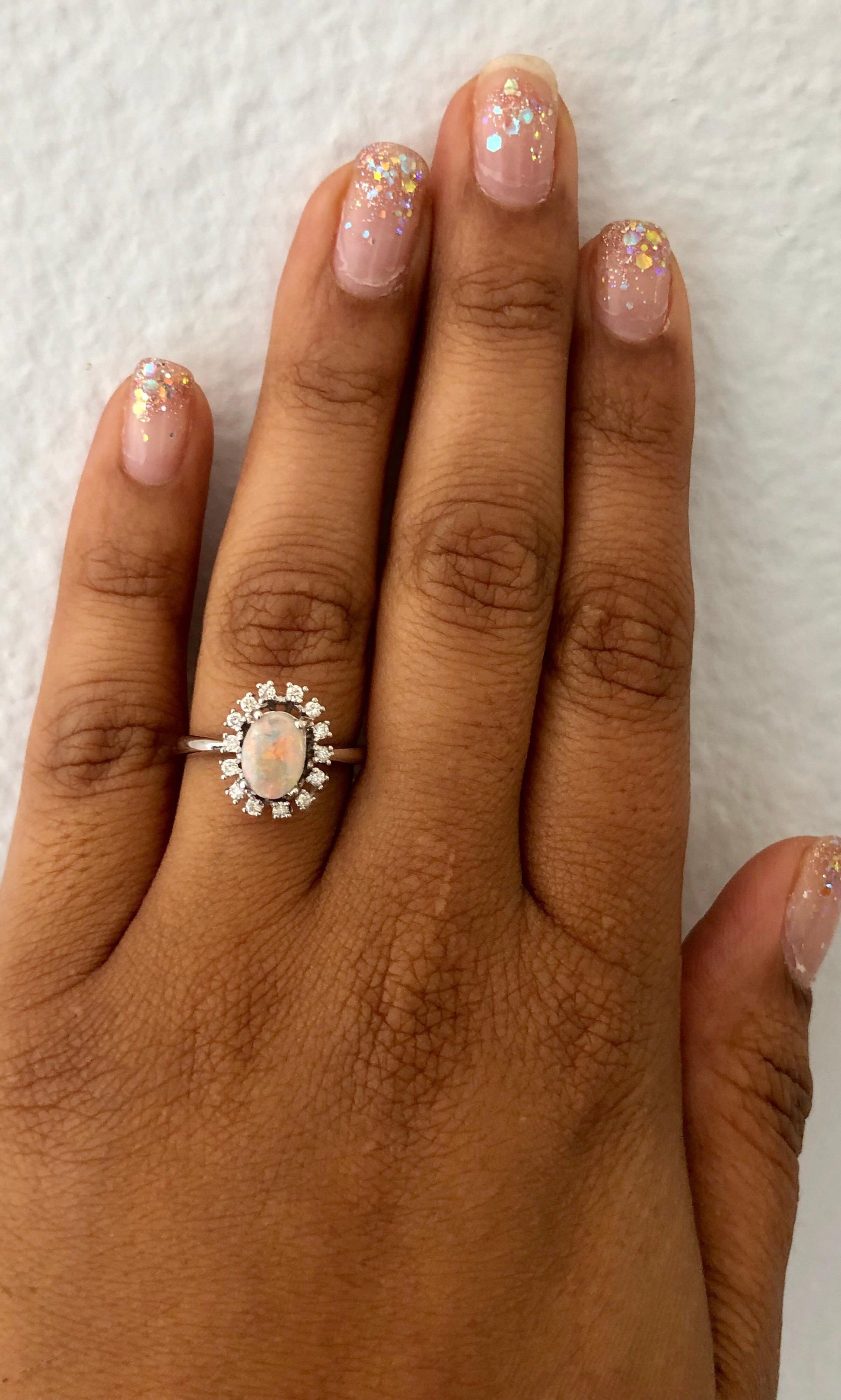 1.08 Carat Opal Diamond 18 Karat White Gold Ring