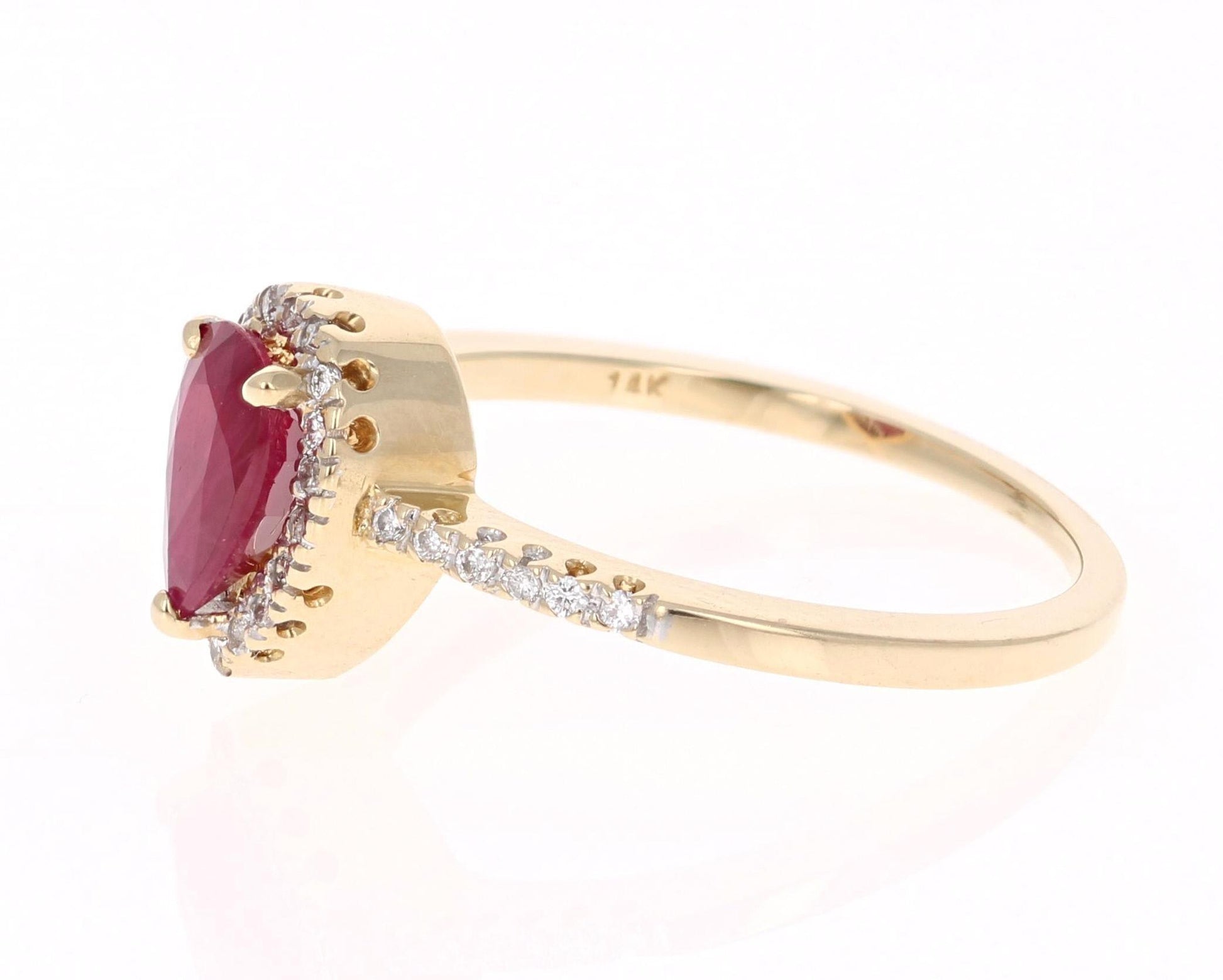 1.08 Carat Pear Cut Ruby Diamond 14 Karat Yellow Gold Bridal Ring