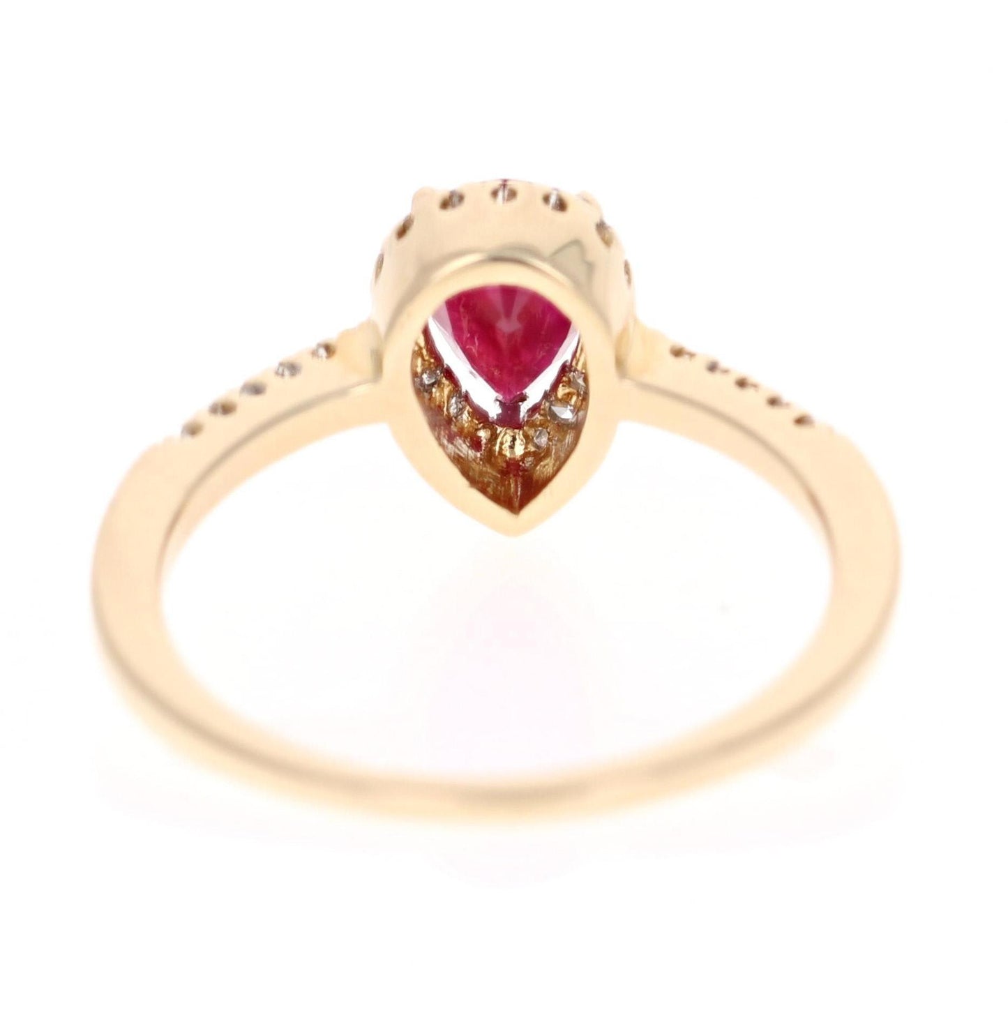 1.08 Carat Pear Cut Ruby Diamond 14 Karat Yellow Gold Bridal Ring