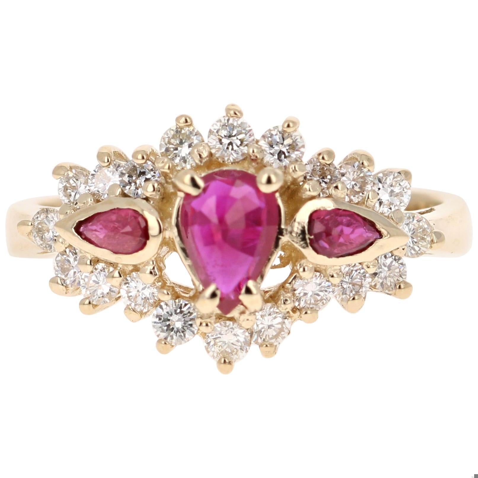 1.10 Ruby Diamond 14 Karat Yellow Gold Ring