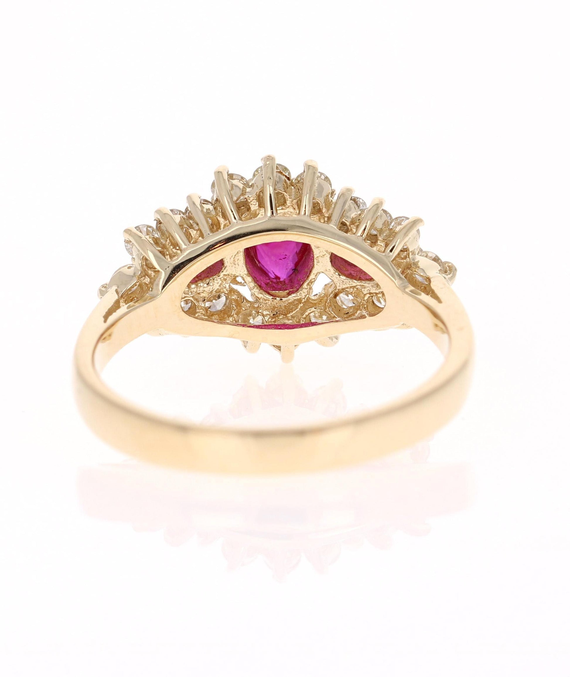 1.10 Ruby Diamond 14 Karat Yellow Gold Ring