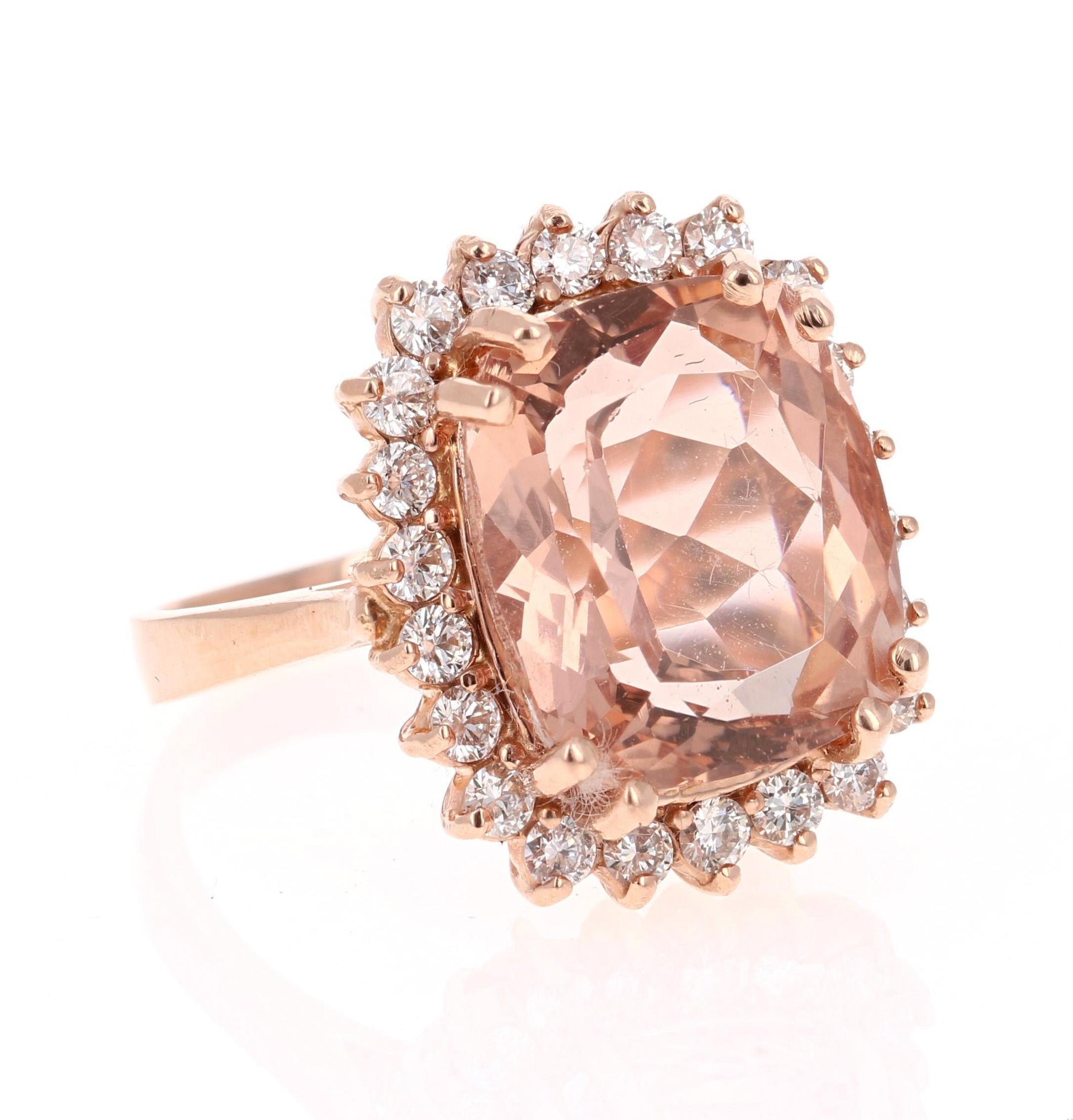 11.27 Carat Morganite Diamond 14 Karat Rose Gold Cocktail Ring