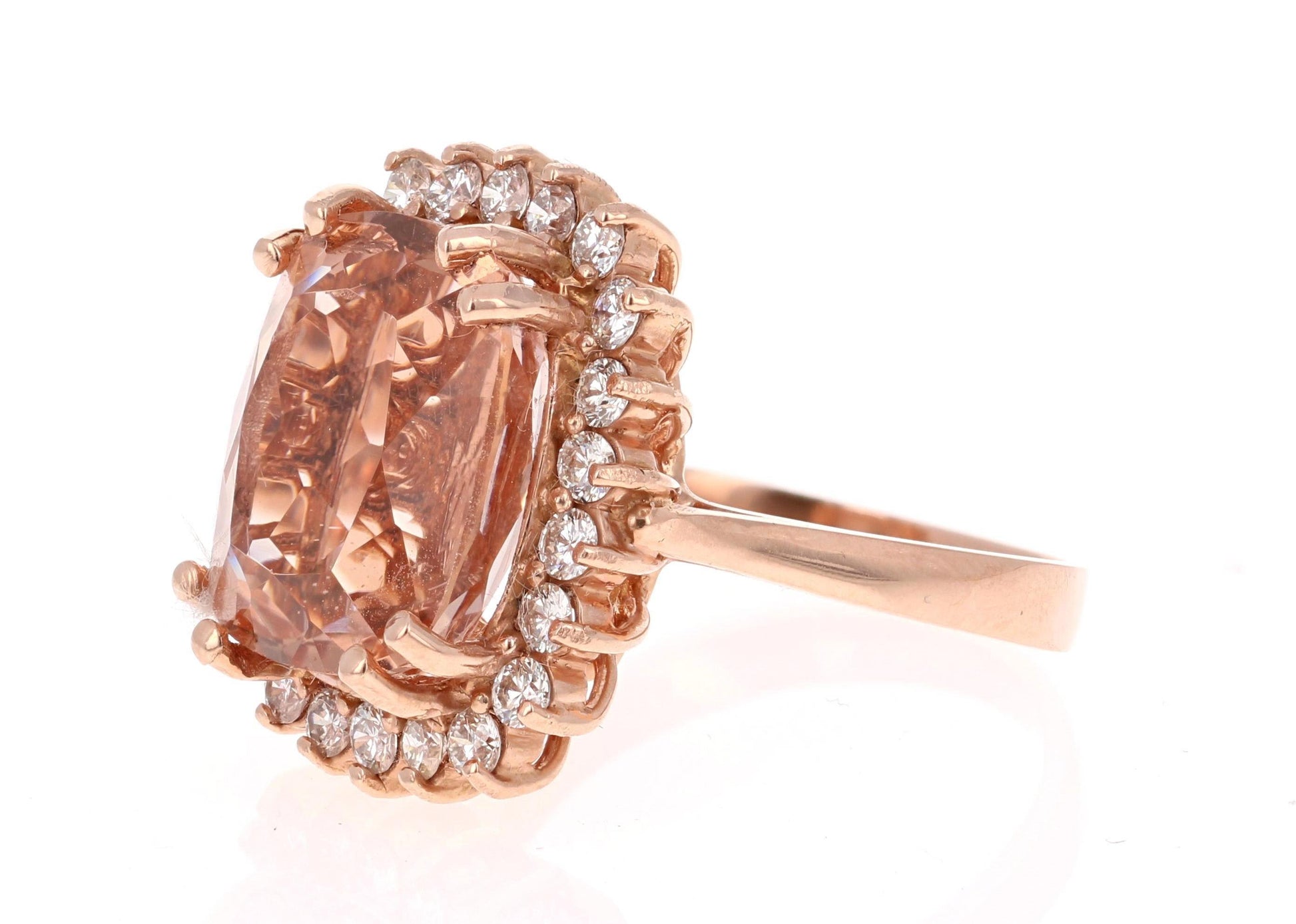 11.27 Carat Morganite Diamond 14 Karat Rose Gold Cocktail Ring