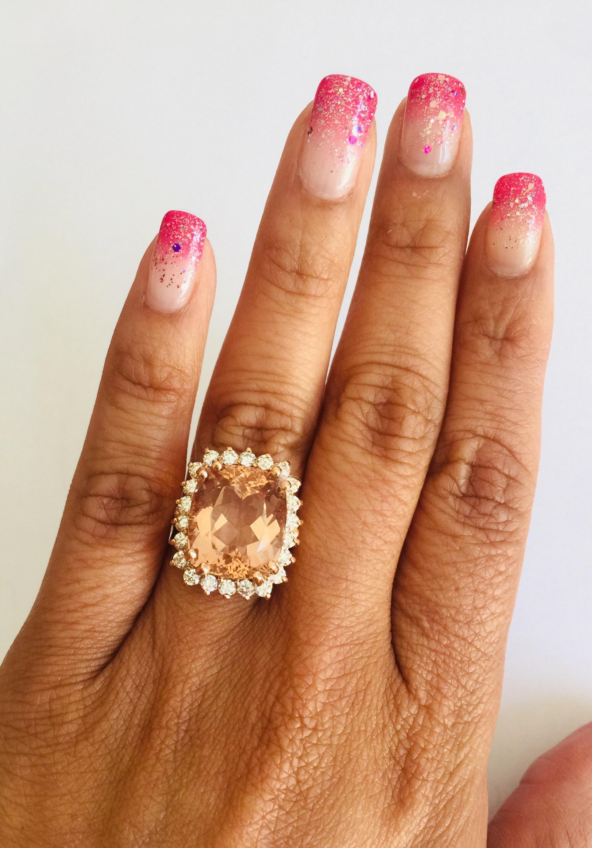11.27 Carat Morganite Diamond 14 Karat Rose Gold Cocktail Ring