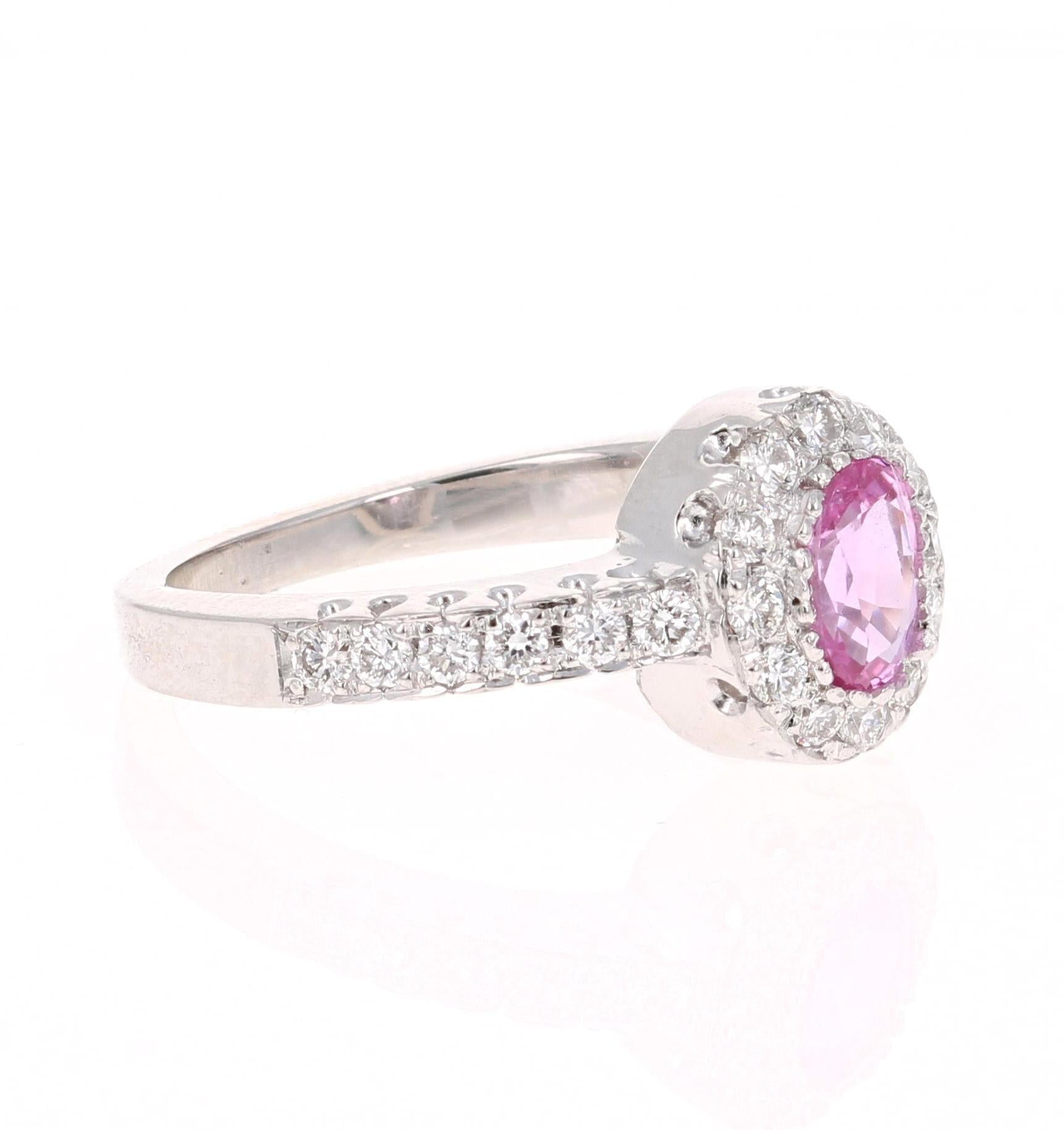 1.13 Carat Pink Sapphire Diamond 14 Karat White Gold Ring