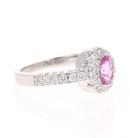 1.13 Carat Pink Sapphire Diamond 14 Karat White Gold Ring