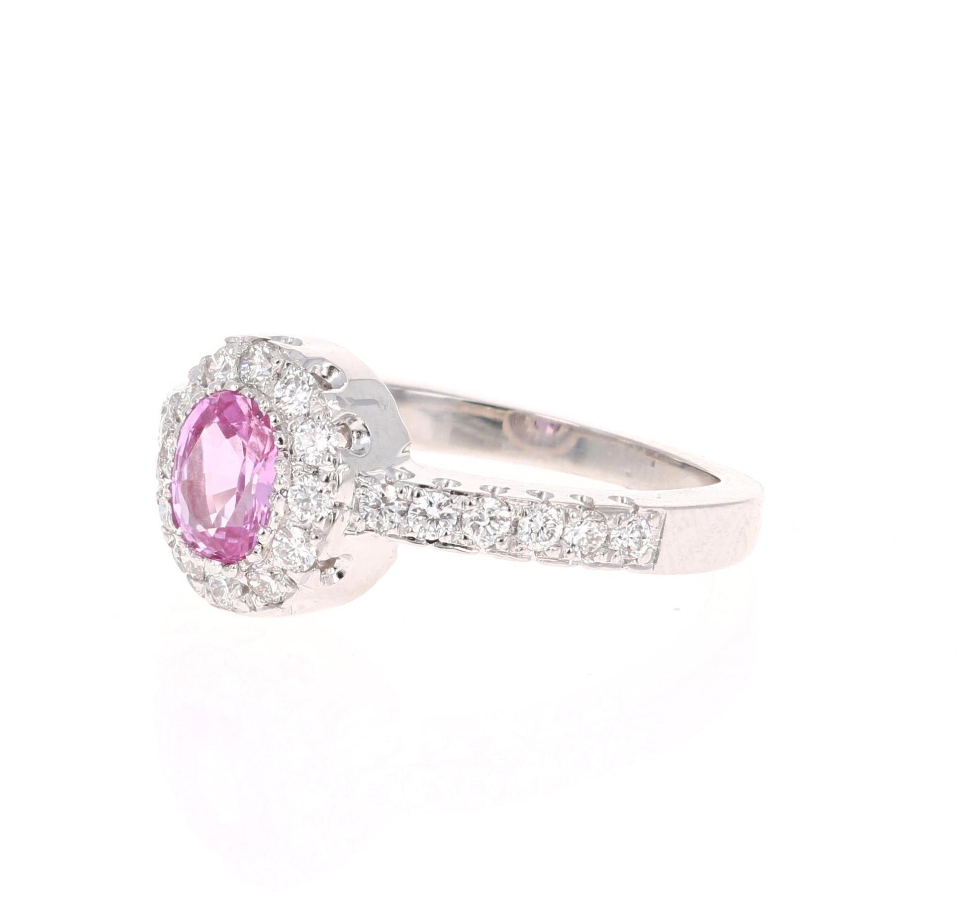 1.13 Carat Pink Sapphire Diamond 14 Karat White Gold Ring