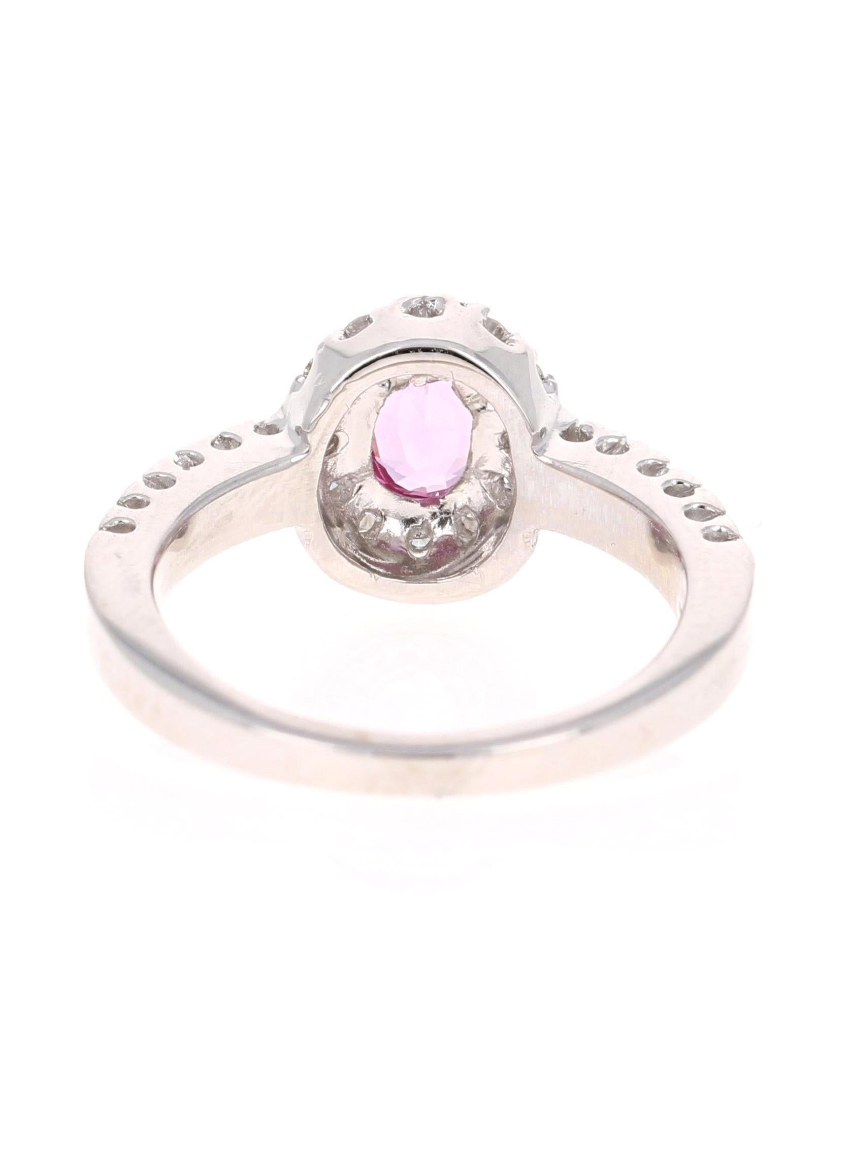 1.13 Carat Pink Sapphire Diamond 14 Karat White Gold Ring