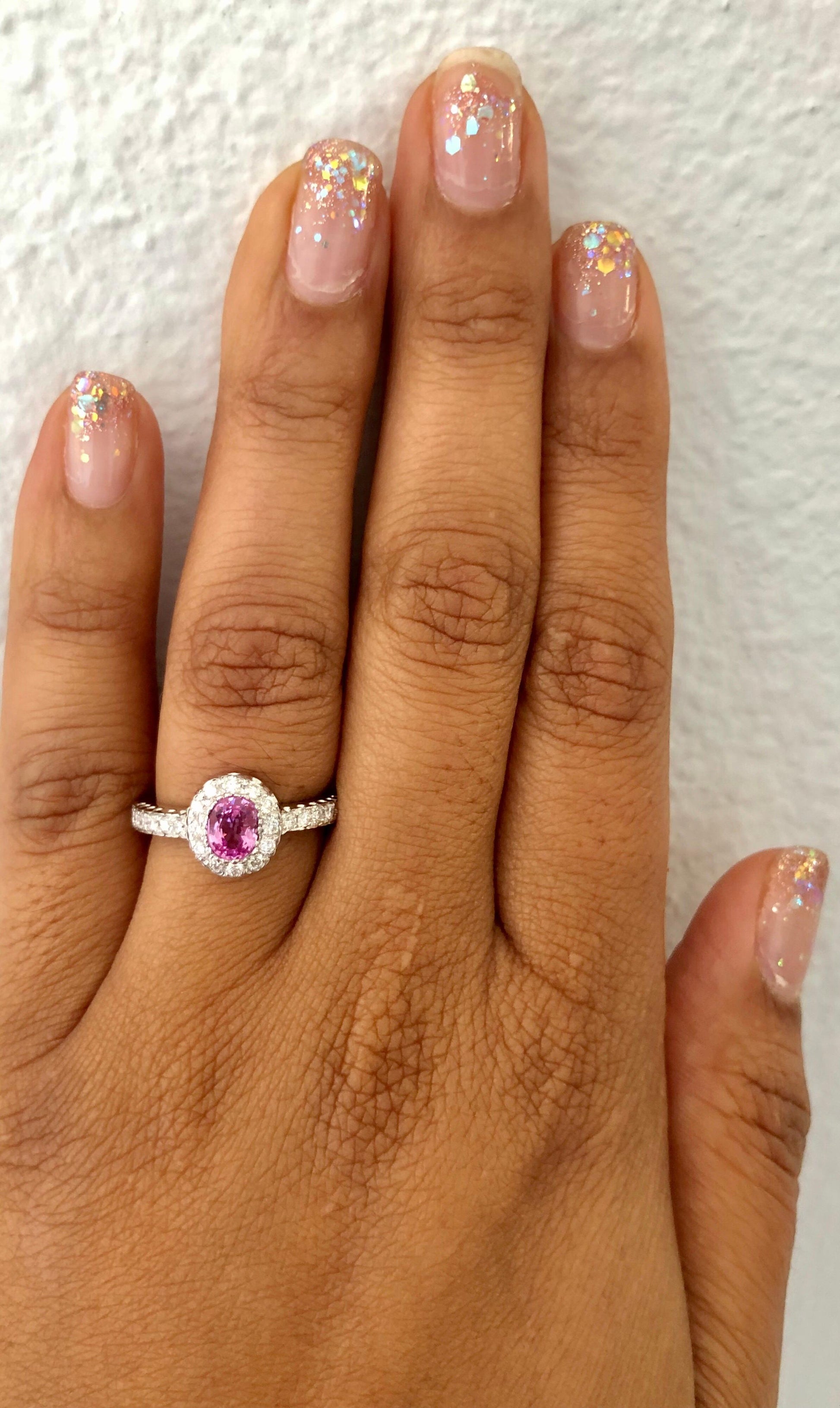 1.13 Carat Pink Sapphire Diamond 14 Karat White Gold Ring