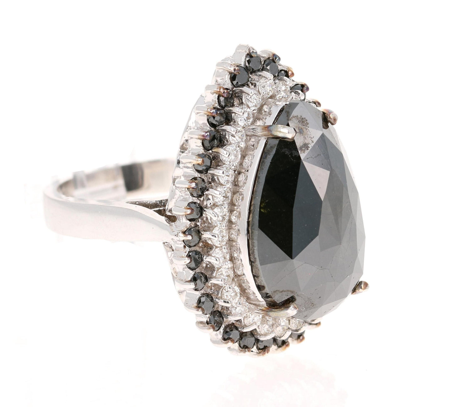 11.43 Carat Black and White Diamond 18 Karat White Gold Cocktail Ring