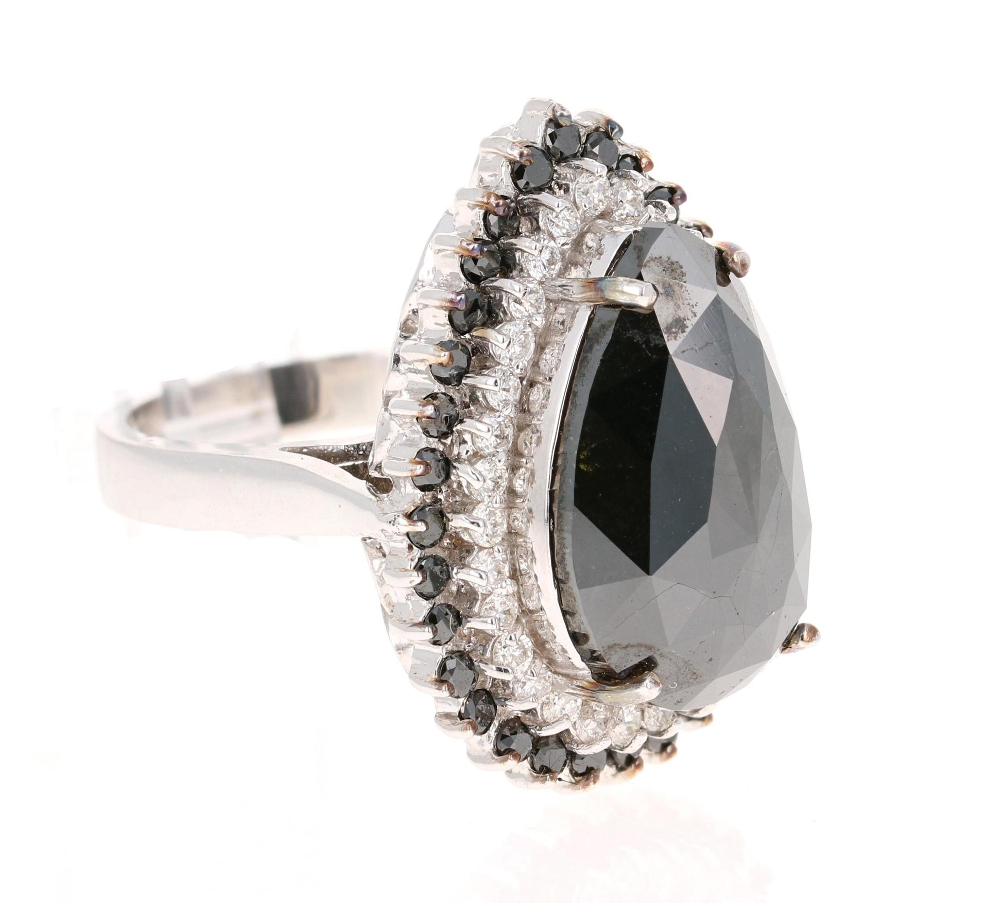11.43 Carat Black and White Diamond 18 Karat White Gold Cocktail Ring