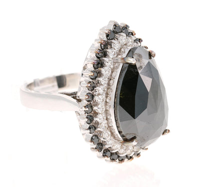 11.43 Carat Black and White Diamond 18 Karat White Gold Cocktail Ring
