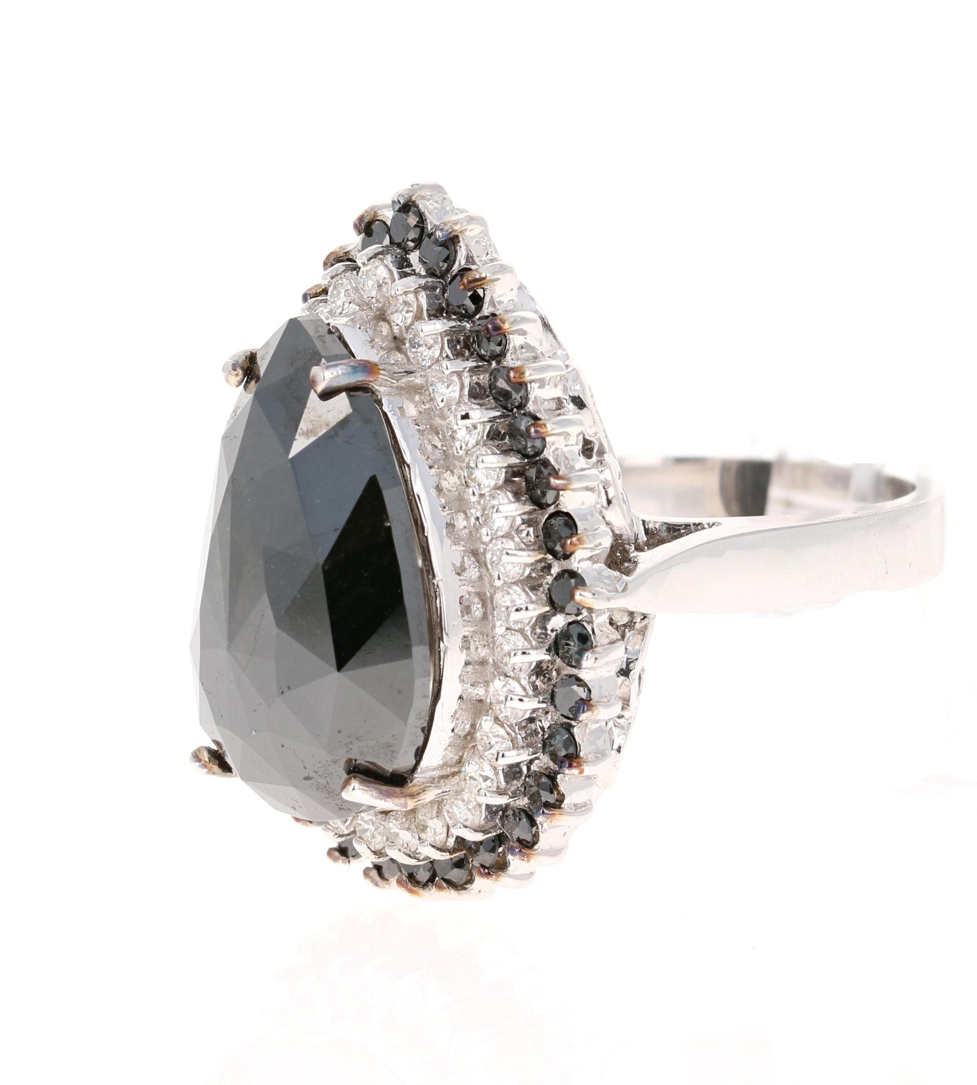 11.43 Carat Black and White Diamond 18 Karat White Gold Cocktail Ring