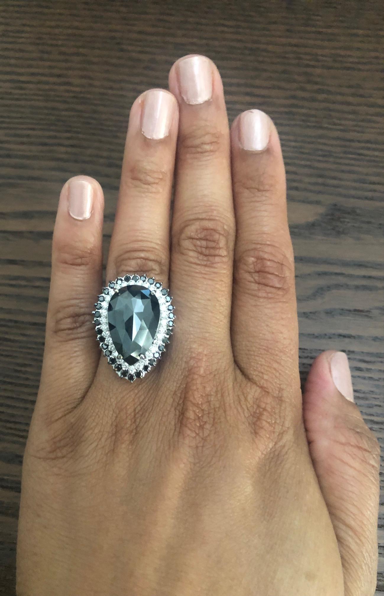 11.43 Carat Black and White Diamond 18 Karat White Gold Cocktail Ring