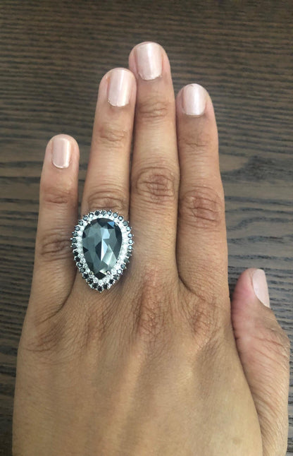 11.43 Carat Black and White Diamond 18 Karat White Gold Cocktail Ring