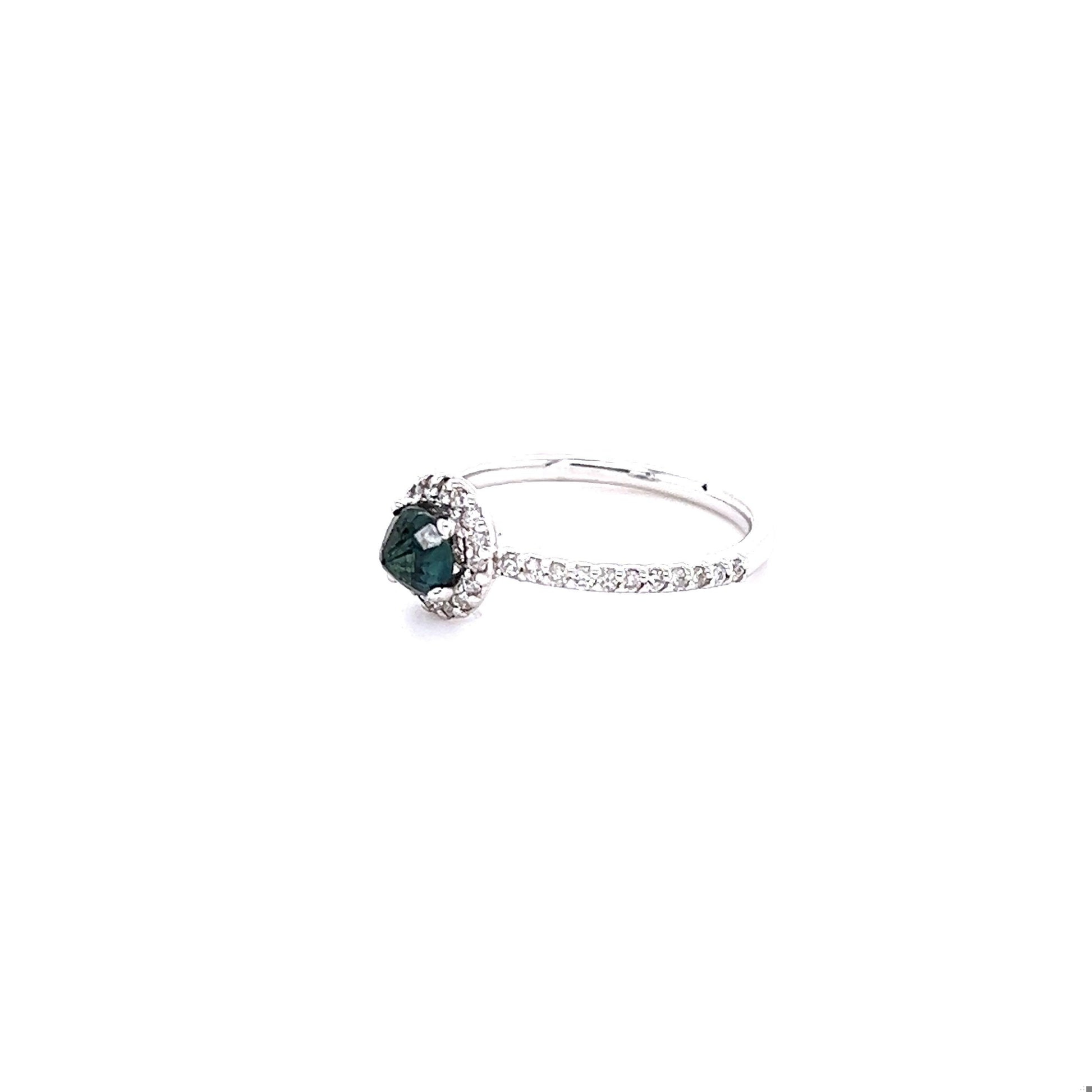 1.14 Carat Blue Sapphire Diamond 14 Karat White Gold Ring